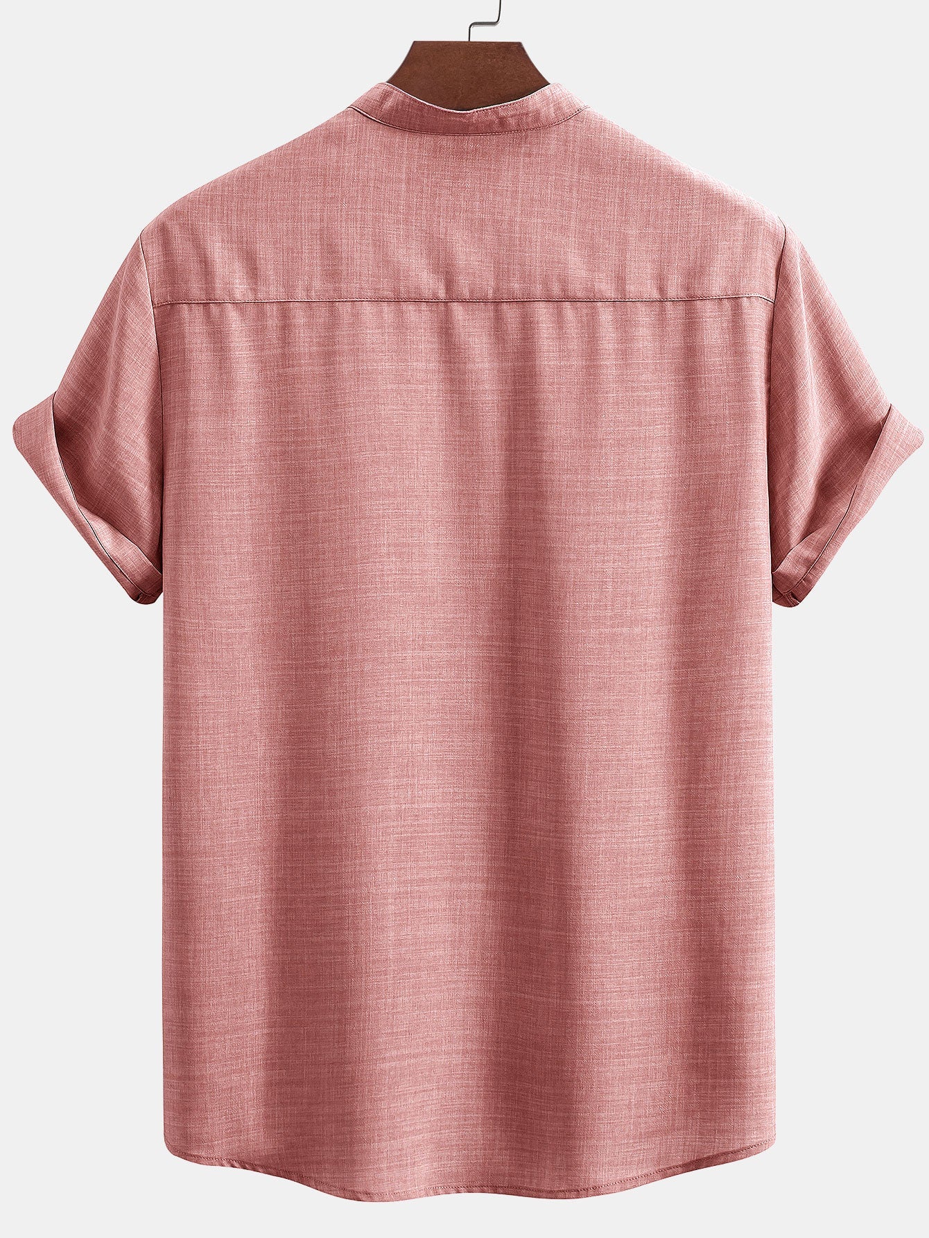 Short Sleeve Stand Collar Shirt & Straight Leg Linen Pants