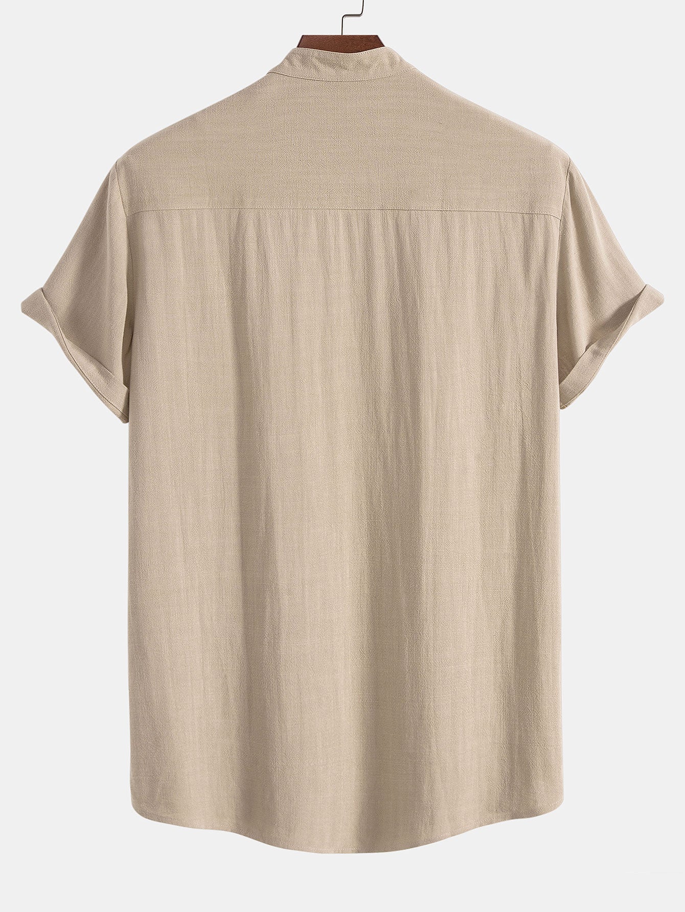 Linen And Rayon Blend Stand Collar Shirt & Linen Cotton Blend Drawstring Shorts