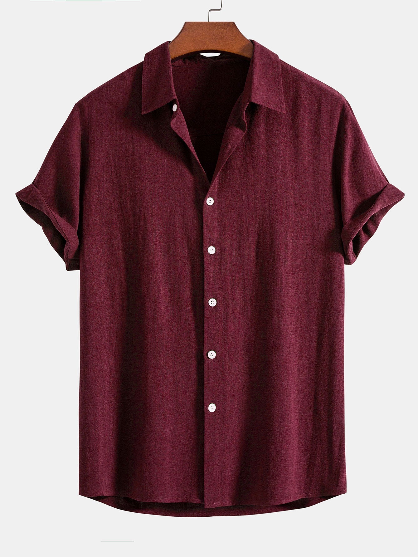 Linen Rayon Blend Button Up Shirt & Wrinkle Textured Straight Leg Pants