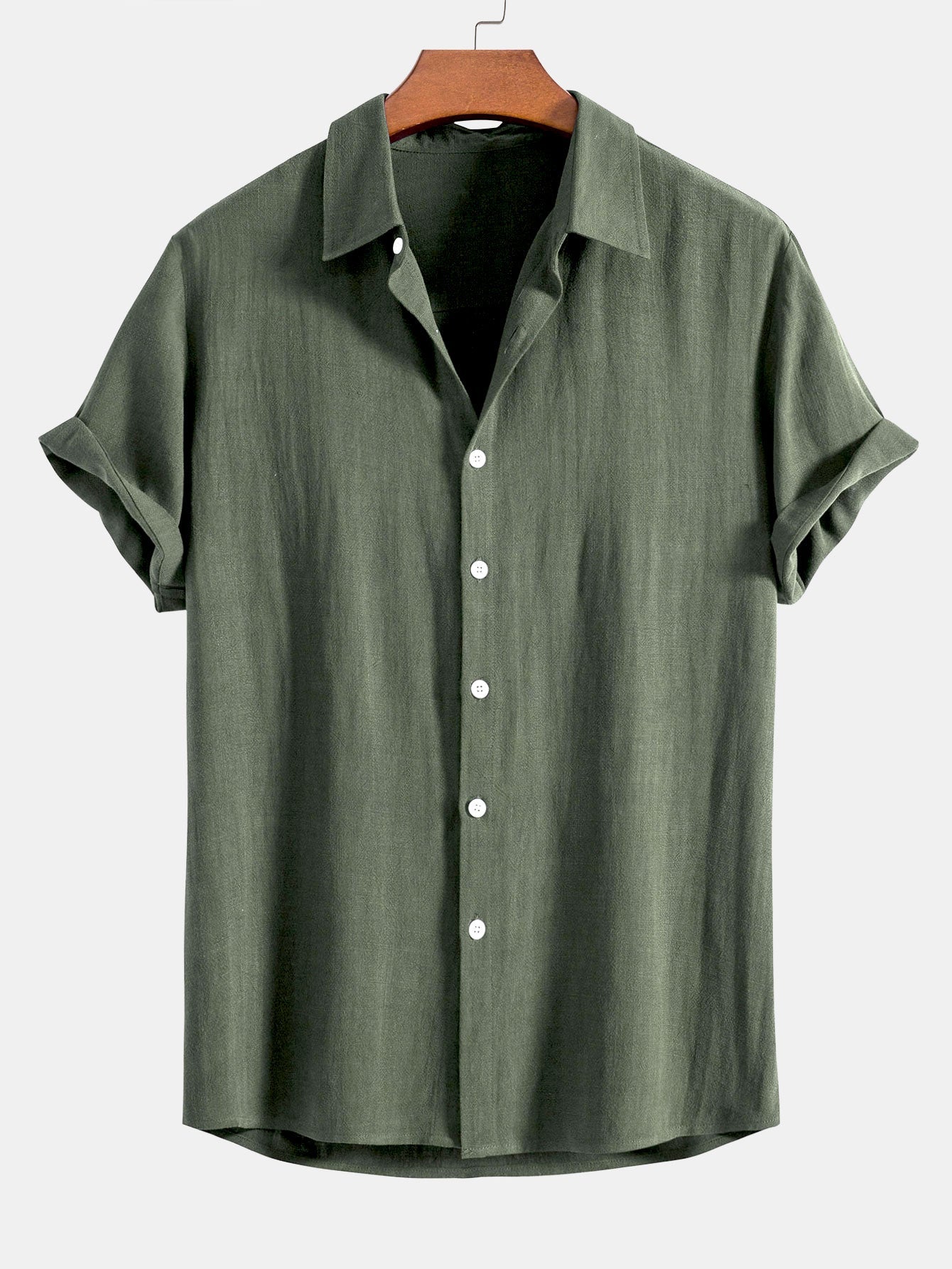 Linen Rayon Blend Button Up Shirt & Wrinkle Textured Straight Leg Pants