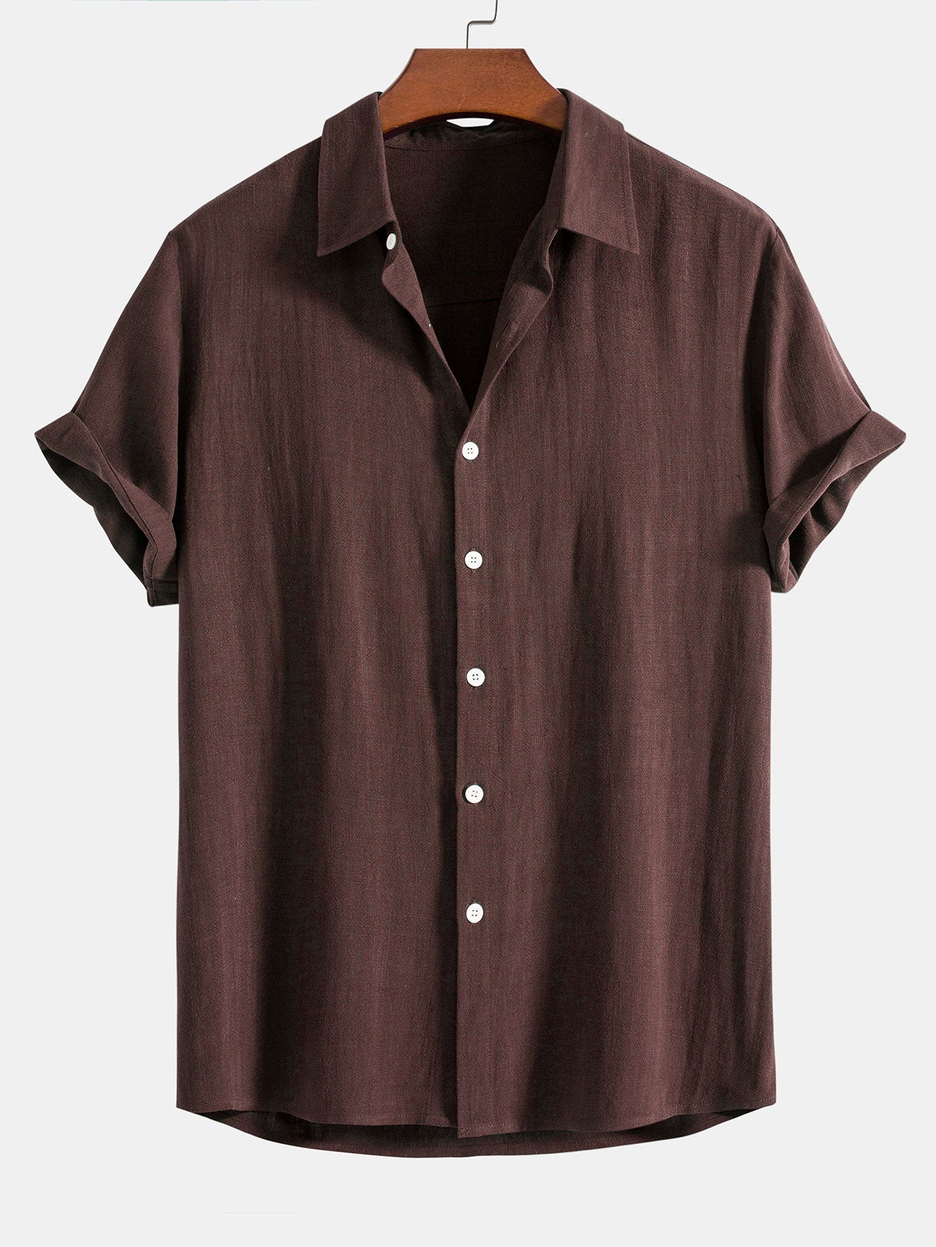 Linen Rayon Blend Button Up Shirt & Linen Cotton Blend Drawstring Shorts