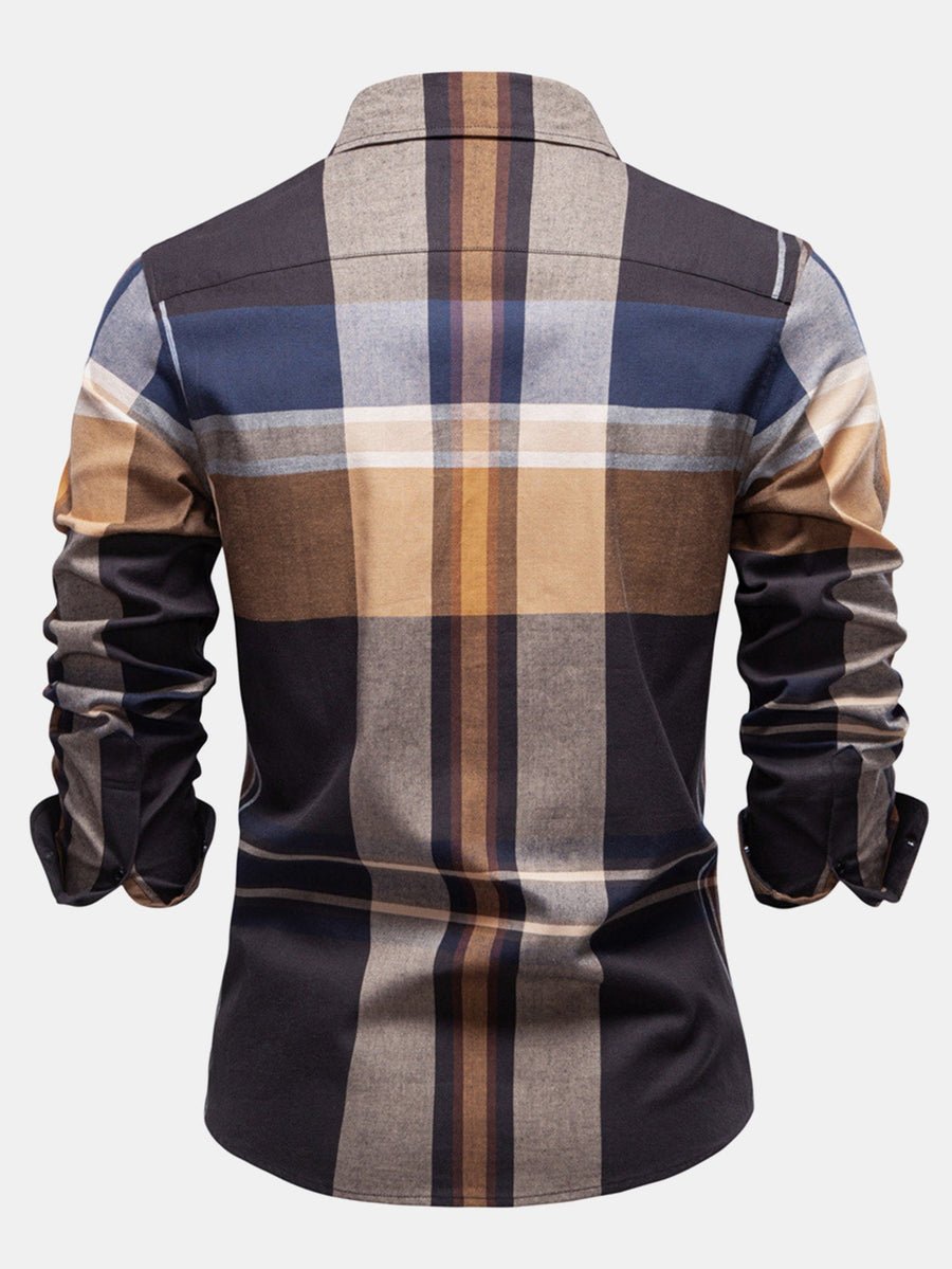 Long Sleeve Cotton Plaid Button Up Shirt