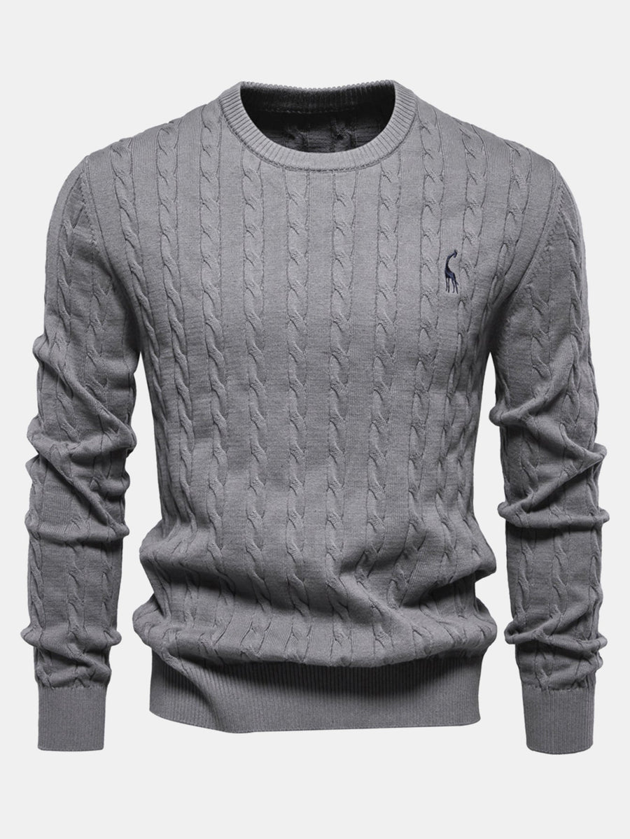 Giraffe Embroidery Twist Jacquard Sweater