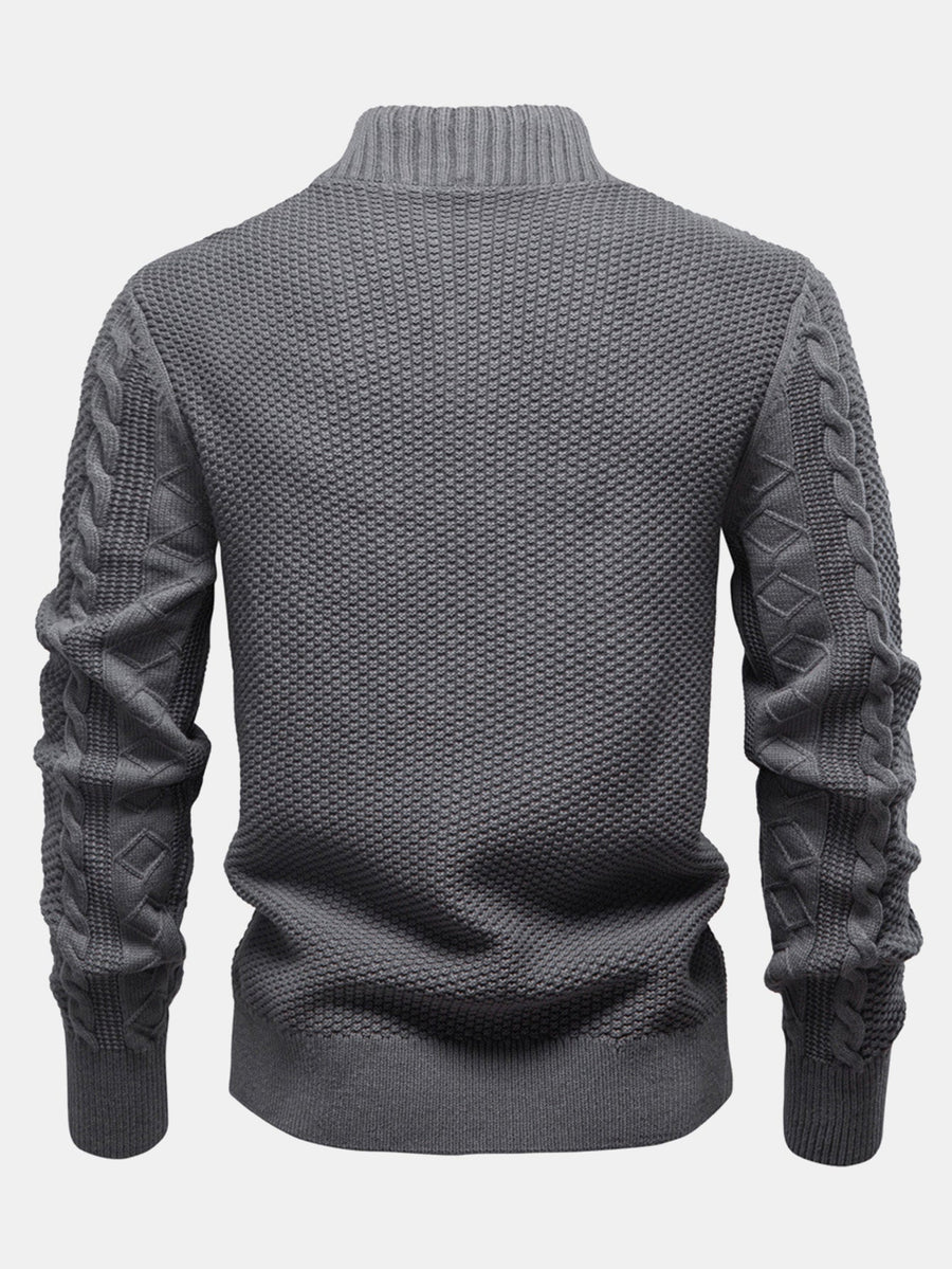 Twist Jacquard Zipper Stand Collar Sweater