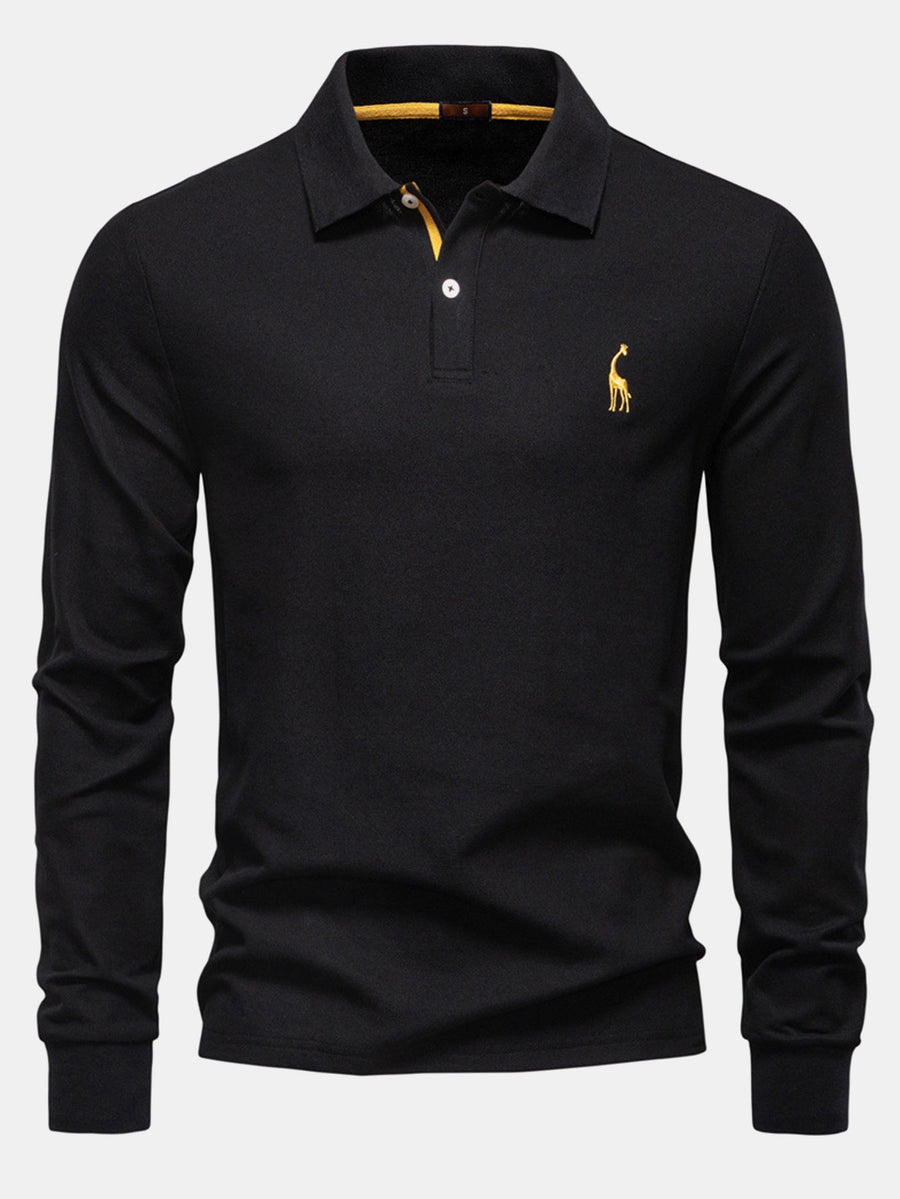 Long Sleeved Giraffe Embroidery Polo Shirt