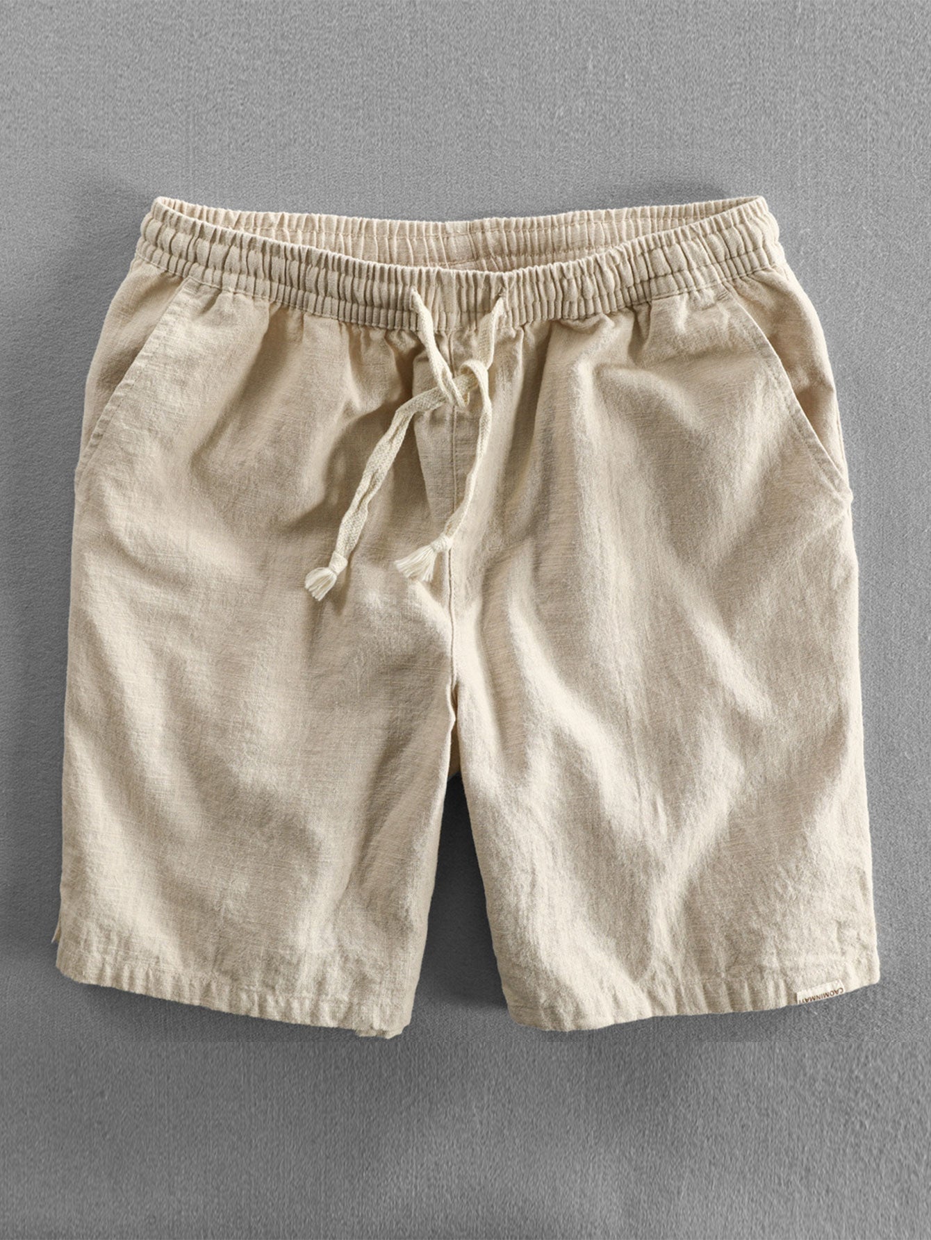 Short Sleeve V Neck Linen Rayon Blend Shirt & Linen Cotton Blend Drawstring Shorts