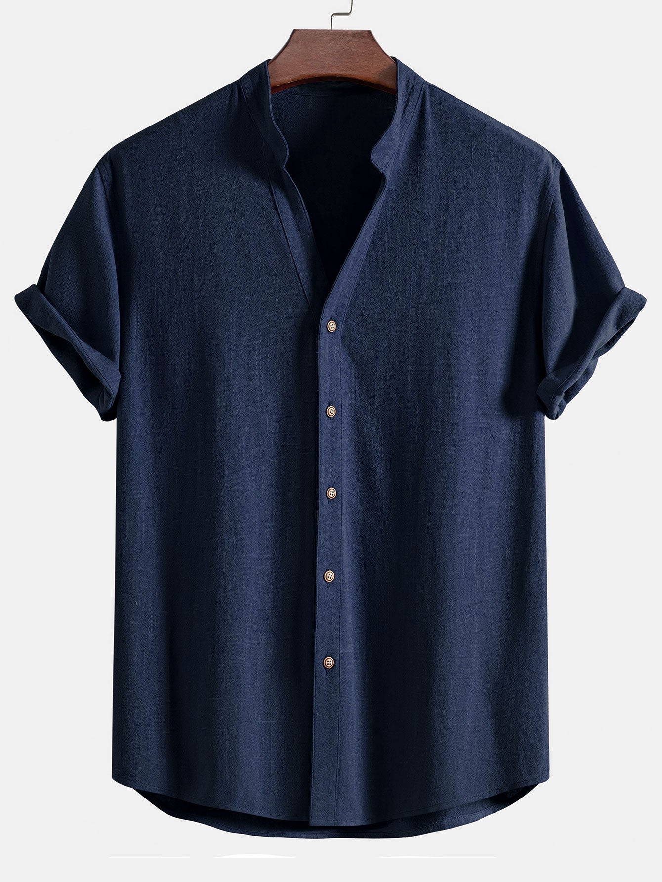 Short Sleeve V Neck Linen Rayon Blend Shirt & Linen Cotton Blend Drawstring Shorts
