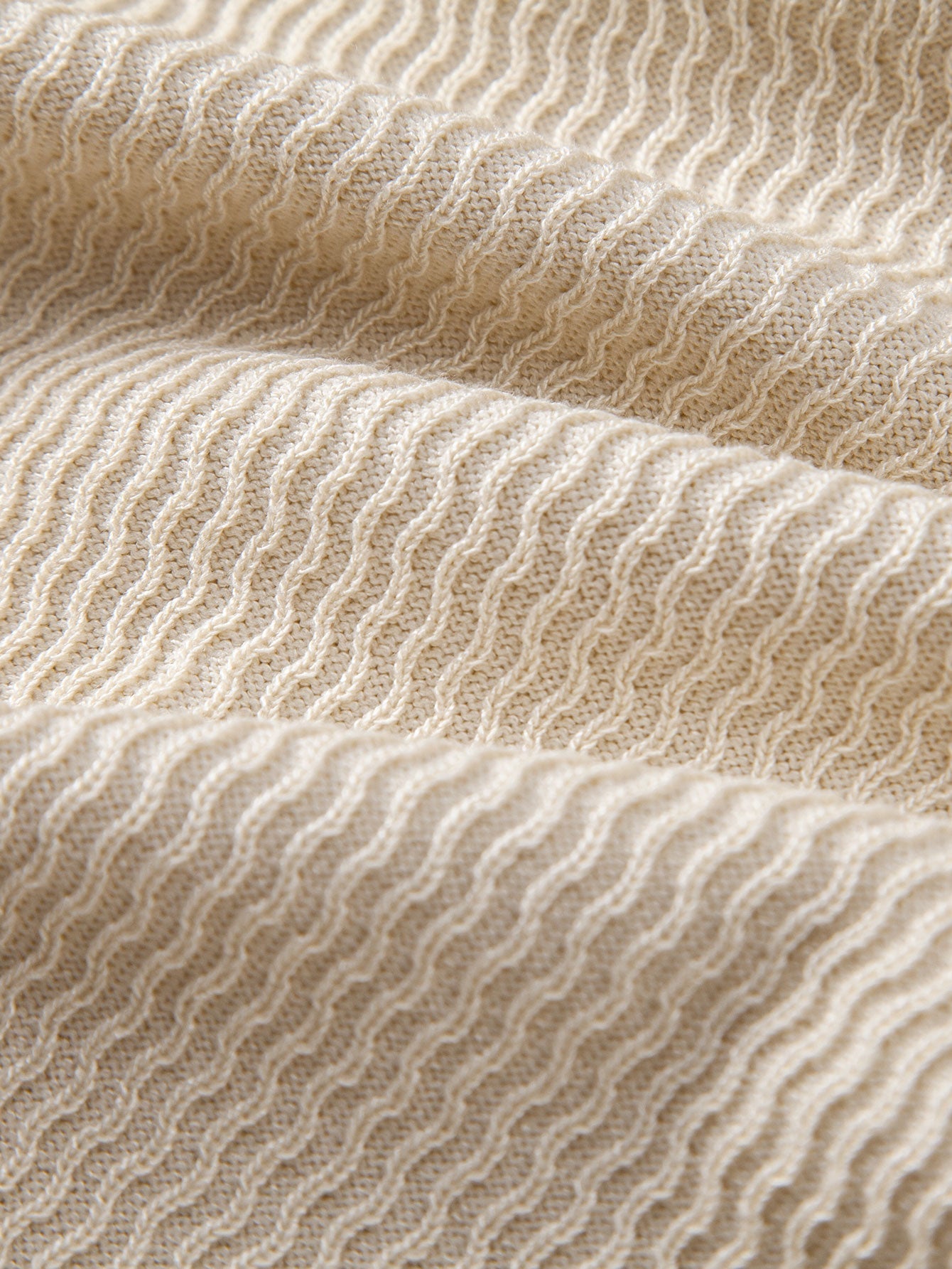 Wave Jacquard Knit V Neck Polo Shirt & Straight Leg Ribbed Pants