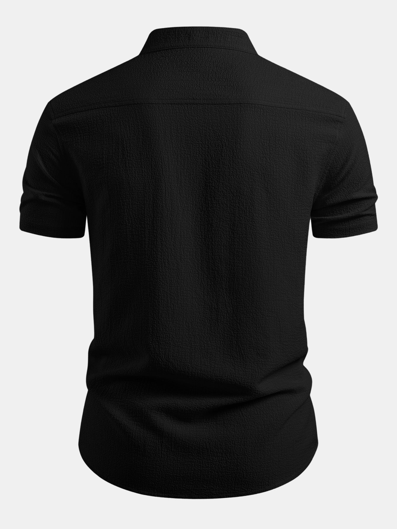 Short Sleeve Seersucker Stand Collar Shirt