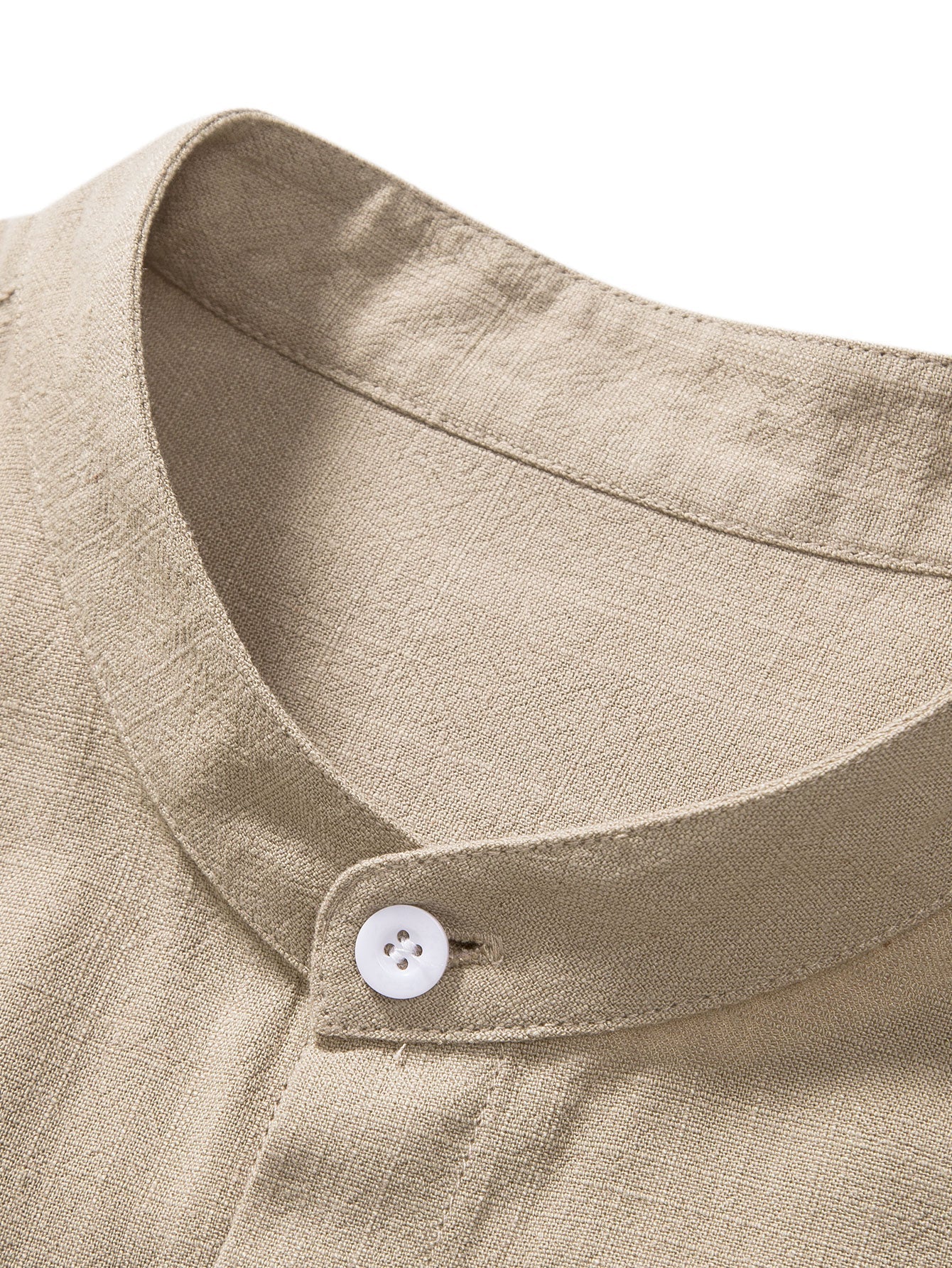 Linen And Rayon Blend Stand Collar Shirt & Wrinkle Textured Straight Leg Pants