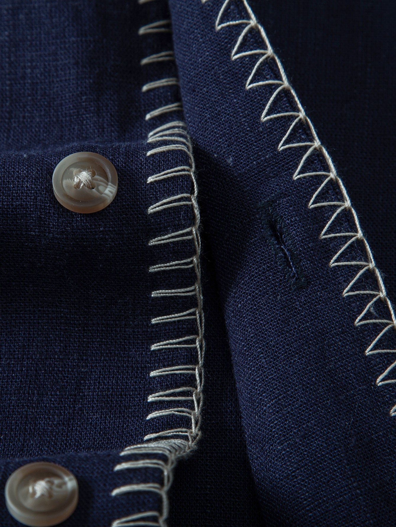 Contrast Stitching Linen Rayon Blend Cuban Shirt