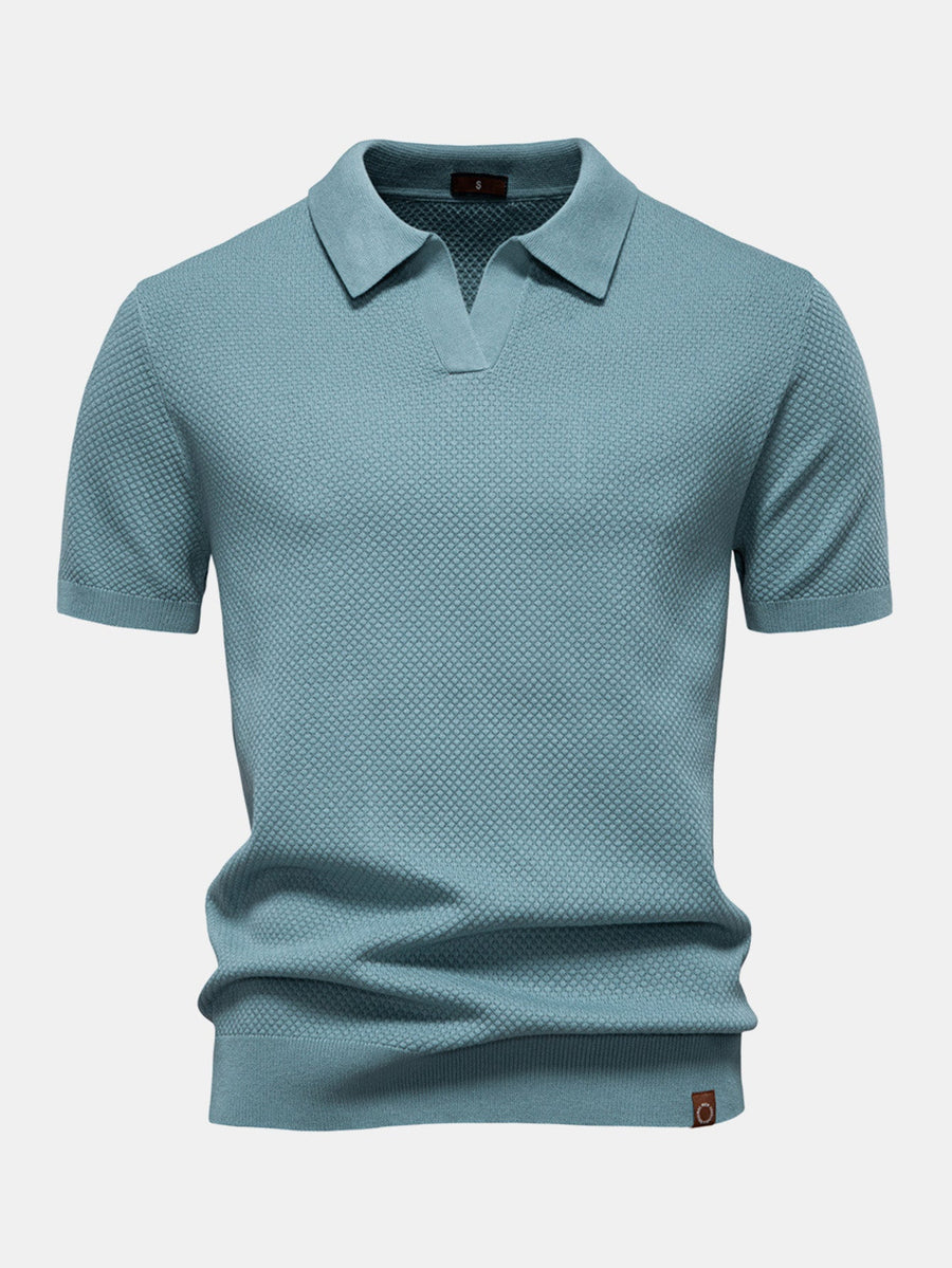 Pineapple Texture Knit V Neck Polo