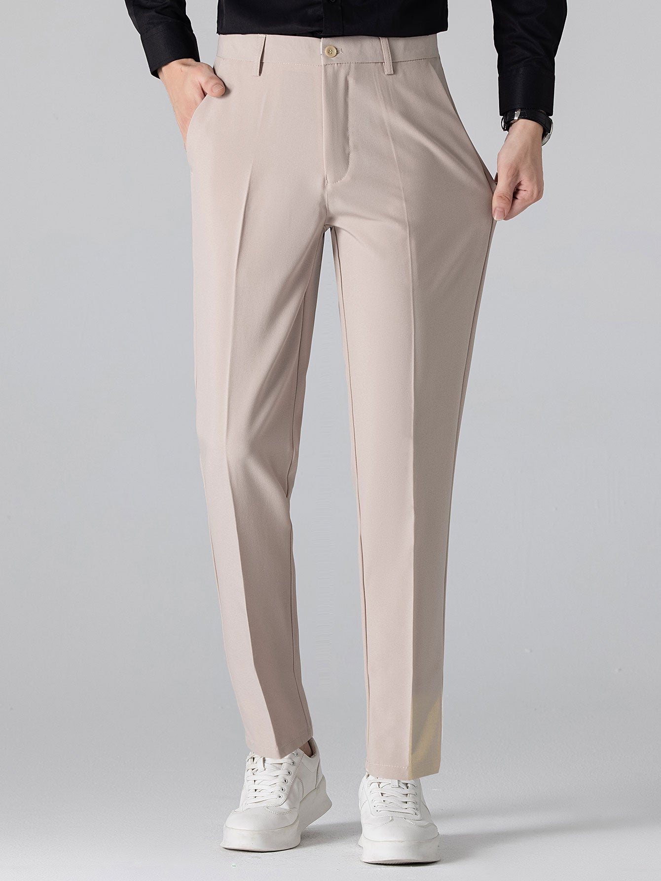 Contrast Trim Twisted Jacquard Knit Polo & Slim Fit Tapered Trousers