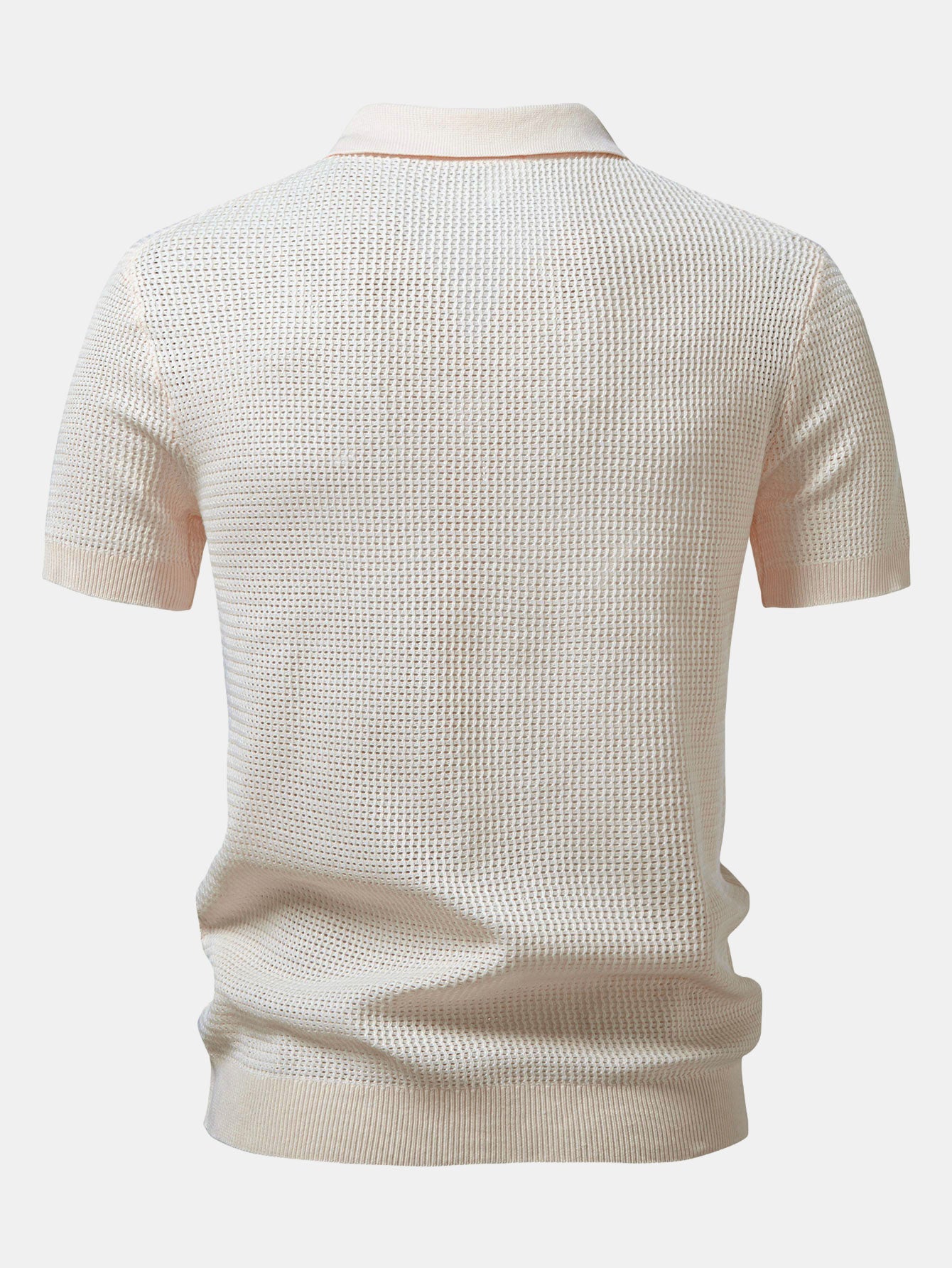 Textured Johnny Collar Crocheted Knit Polo & Straight Leg Linen Pants