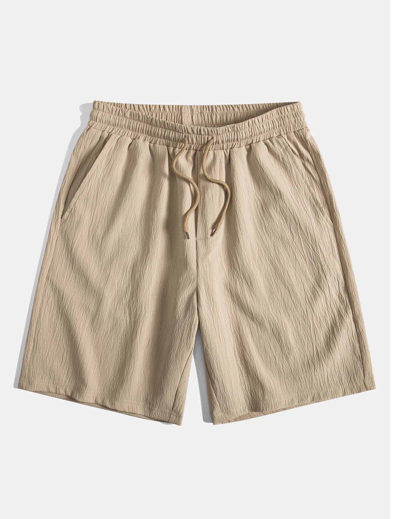 Crinkled Textured Button Up Shirt & Crinkled Textured Drawstring Shorts