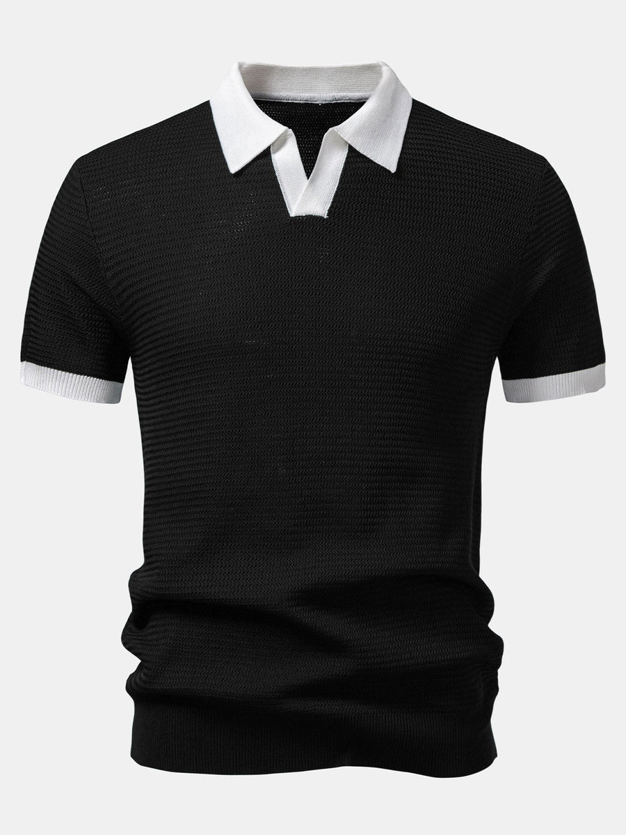 Textured Contrast Johnny Collar Knit Polo