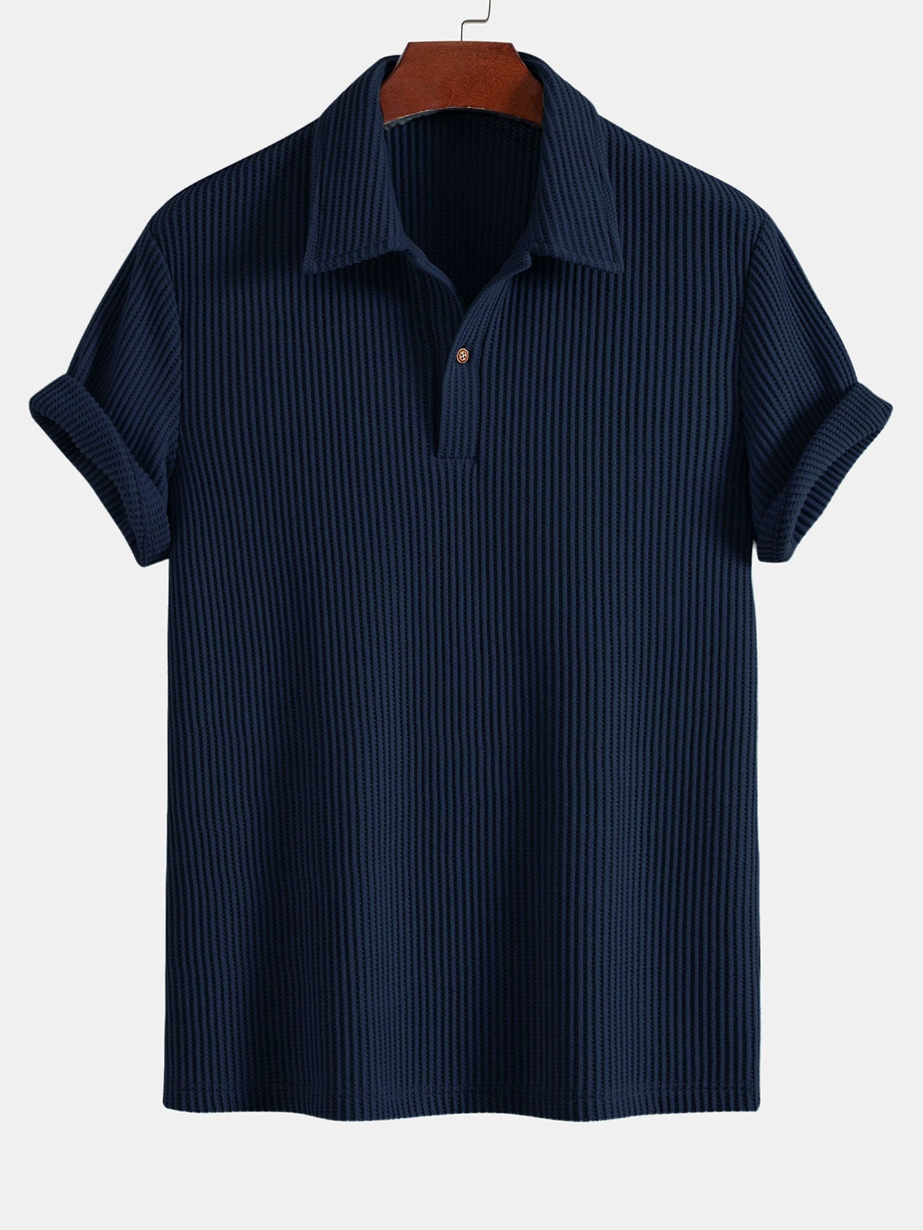 Short Sleeved Waffle Polo & Drawstring Knitted Waffle Shorts