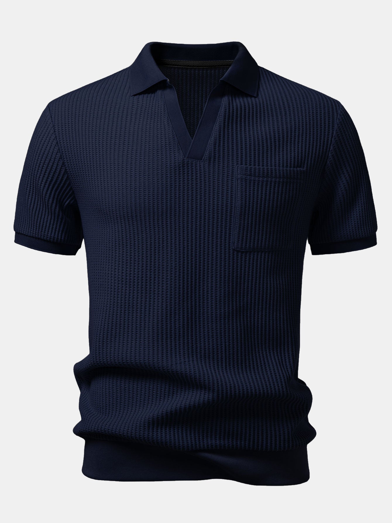 Waffle Johnny Collar Polo With Pocket & Drawstring Knitted Waffle Pants