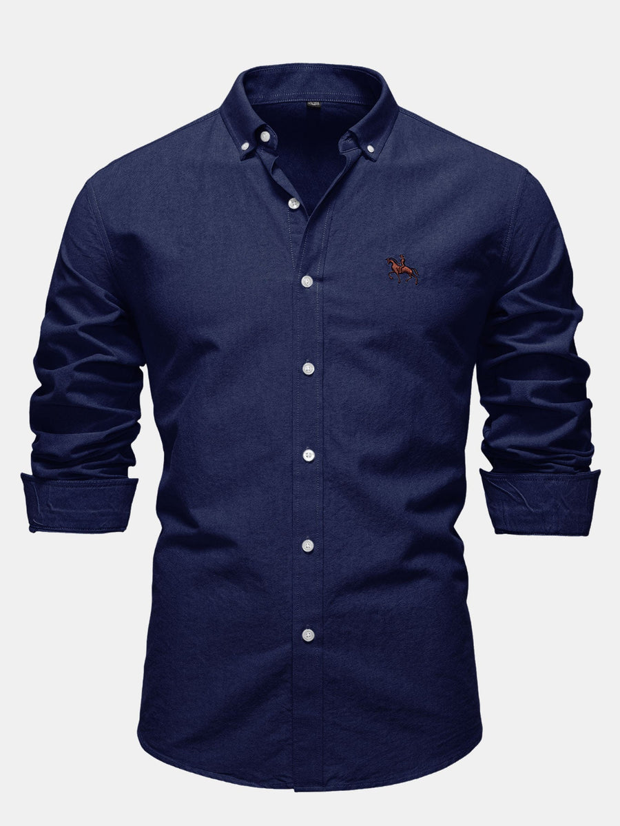 Cowboy Embroidery Cotton Oxford Button Up Shirt