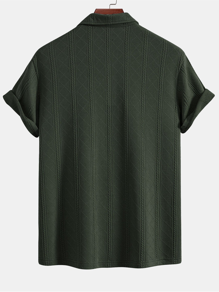 Rhombus Geometric Texture Knit Polo Shirt