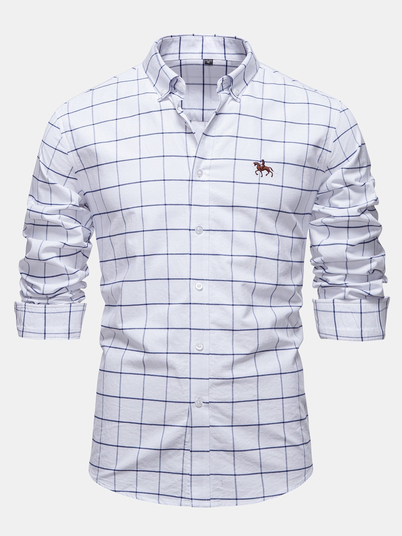 Cowboy Embroidery Cotton Plaid Button Up Shirt