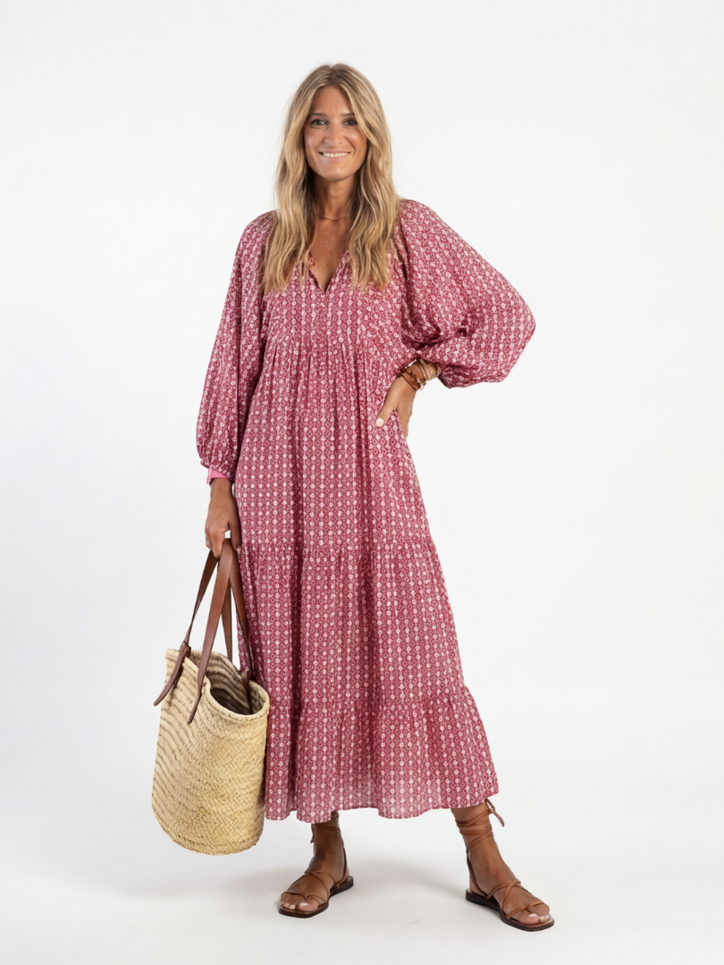 Arlette | Geometrisesti painettu pitkähihainen midi-mekko