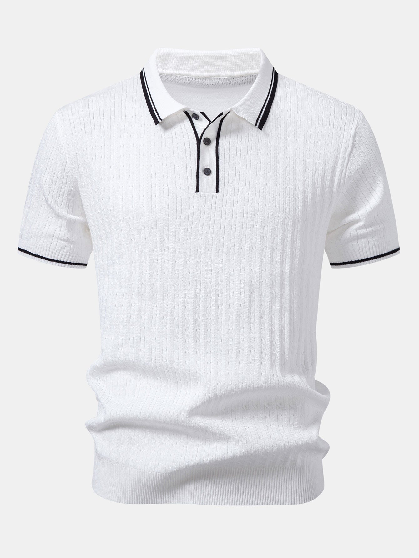 Contrast Trim Twisted Jacquard Knit Polo