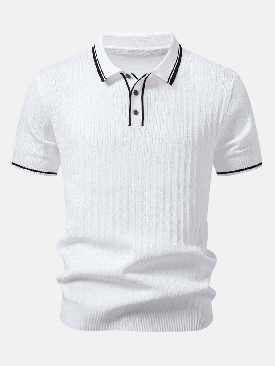 Contrast Trim Twisted Jacquard Knit Polo