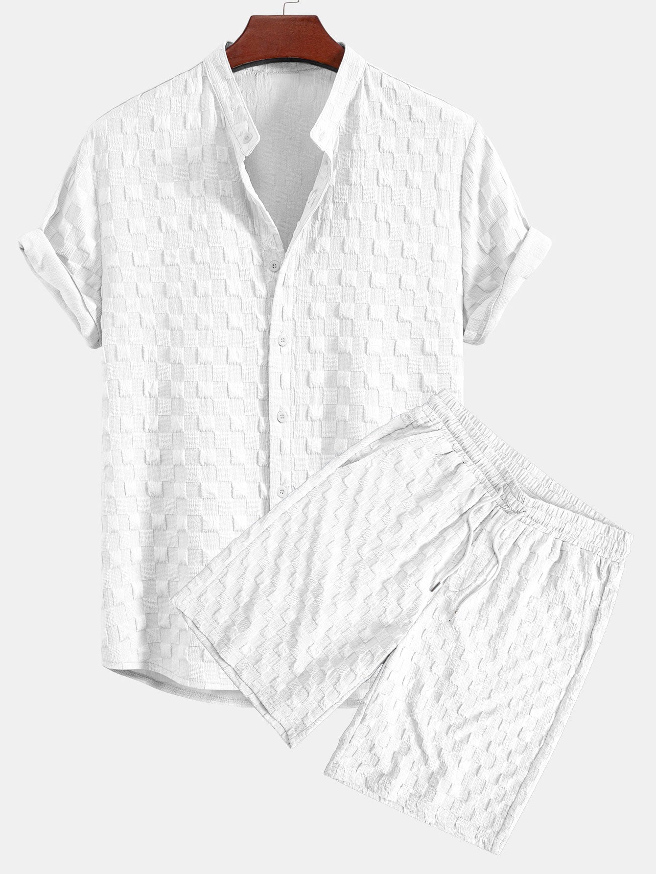 Checkerboard Jacquard Stand Collar Shirt & Checkerboard Jacquard Shorts