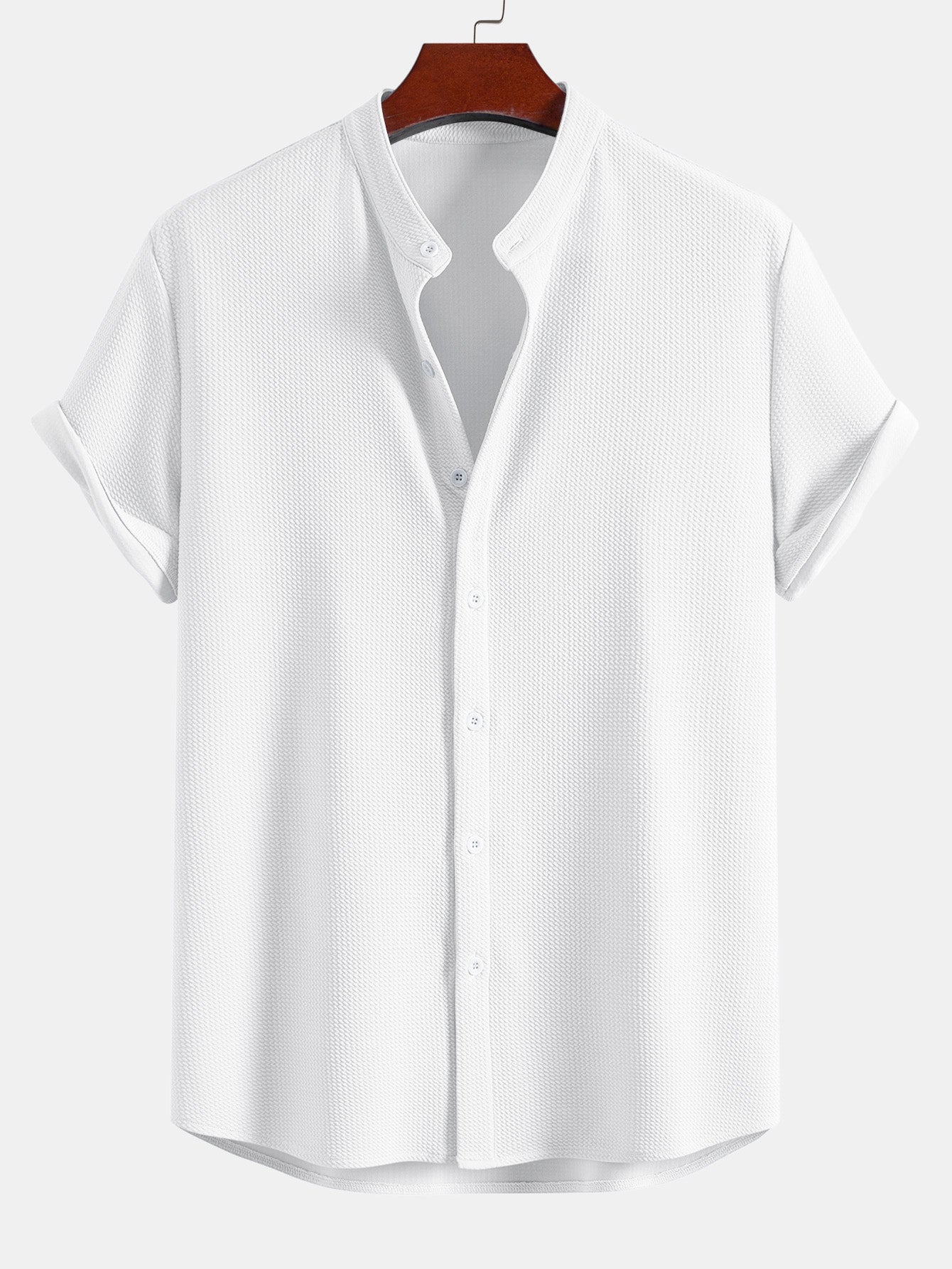 Muscle Fit Textured Stand Collar Shirt