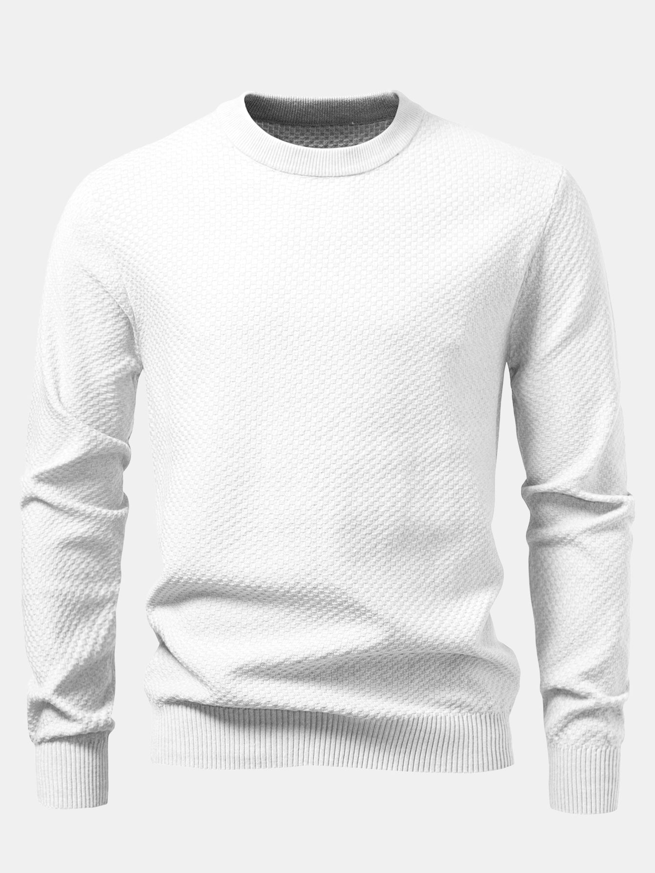 Checkerboard Textured Crew Neck Sweater