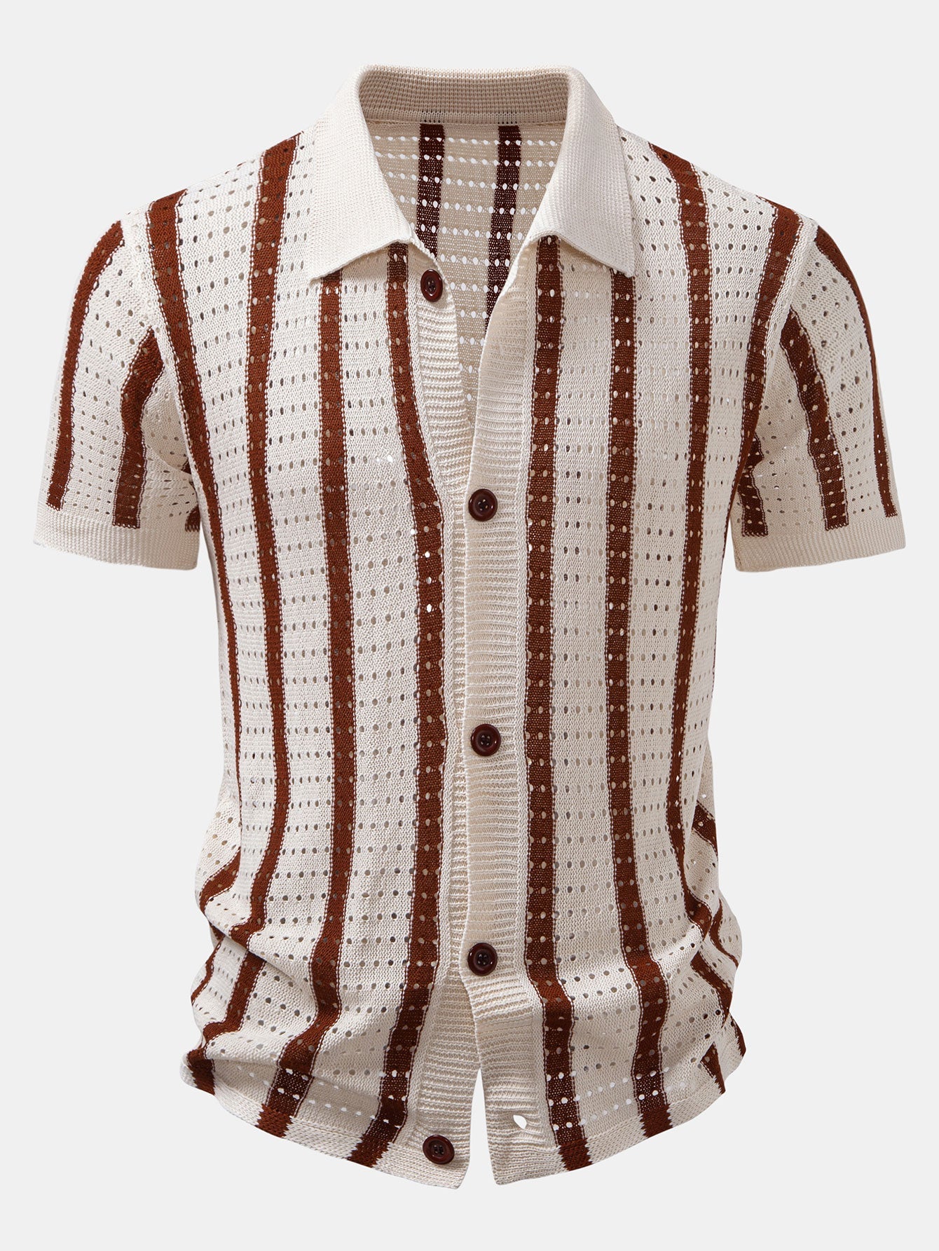 Stripe Open Knit Shirt & Straight Leg Linen Pants