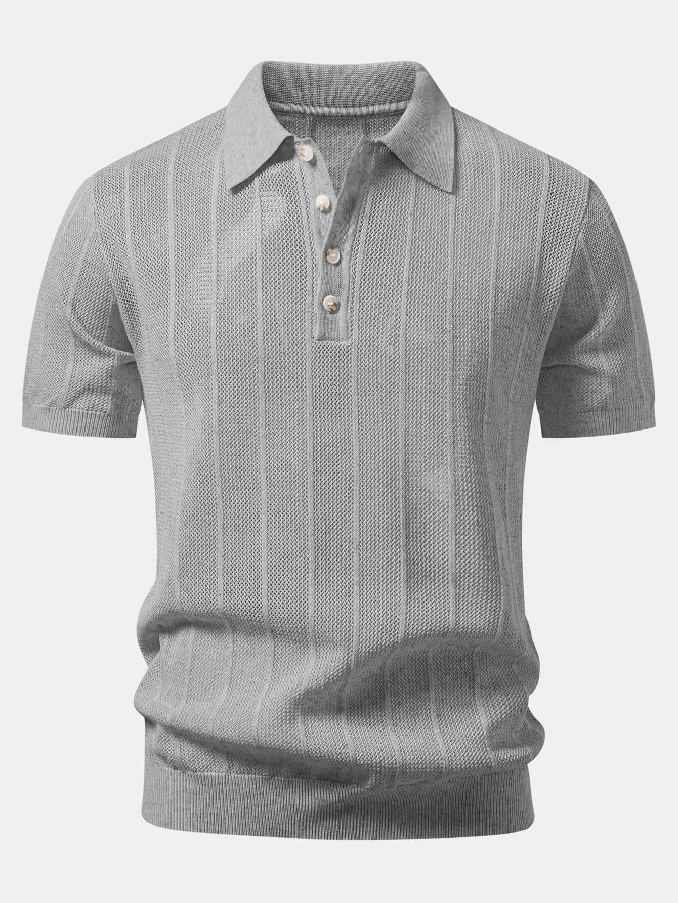 Linen Stripe Open Knit Polo