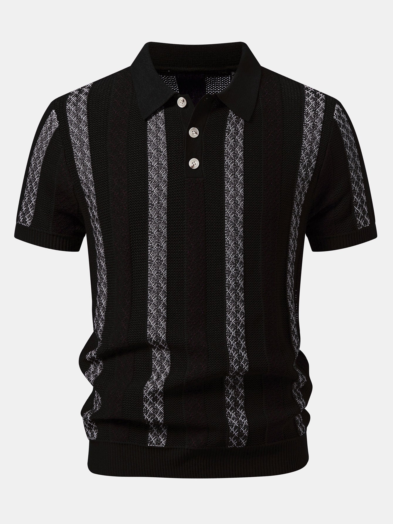 Striped Textured Knit Polo & Elastic Waist Chino Shorts