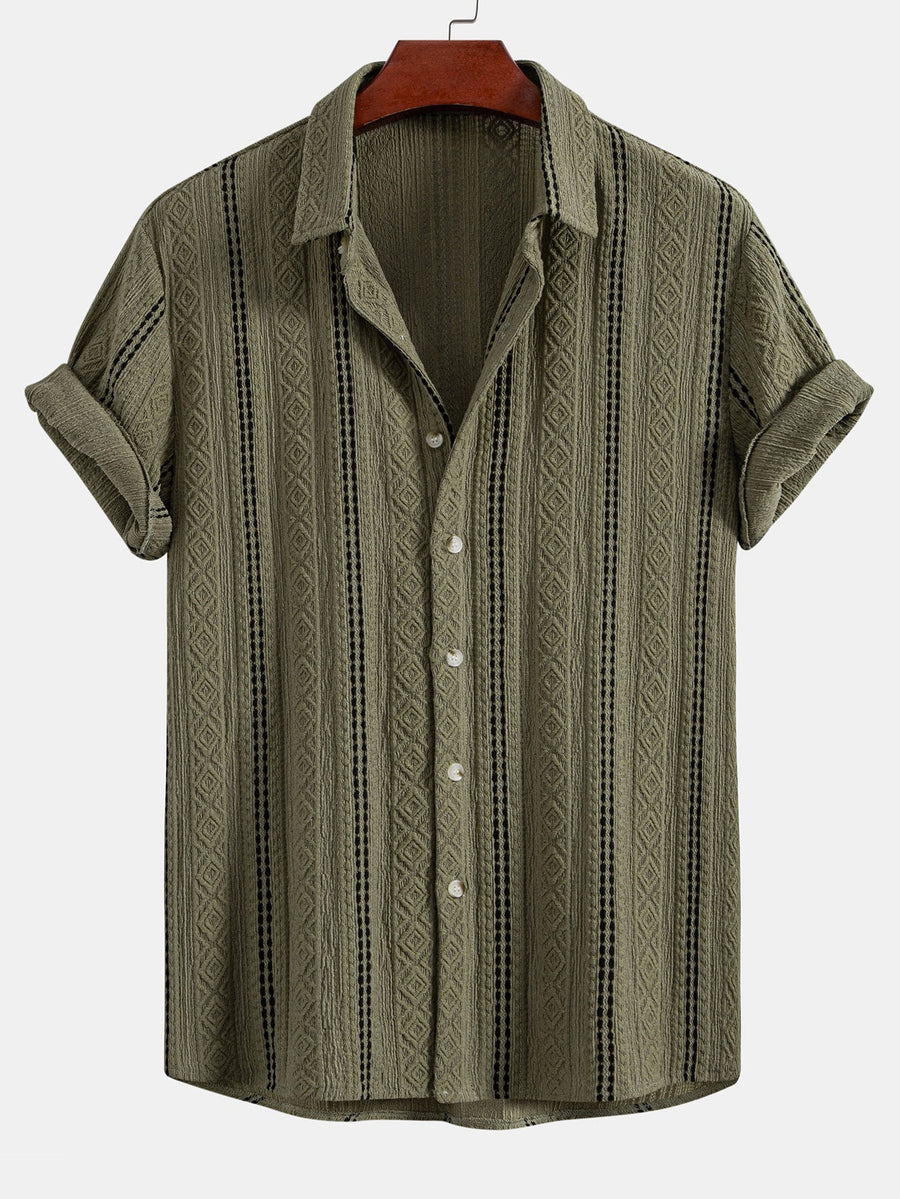 Geometric Striped Jacquard Button Up Shirt