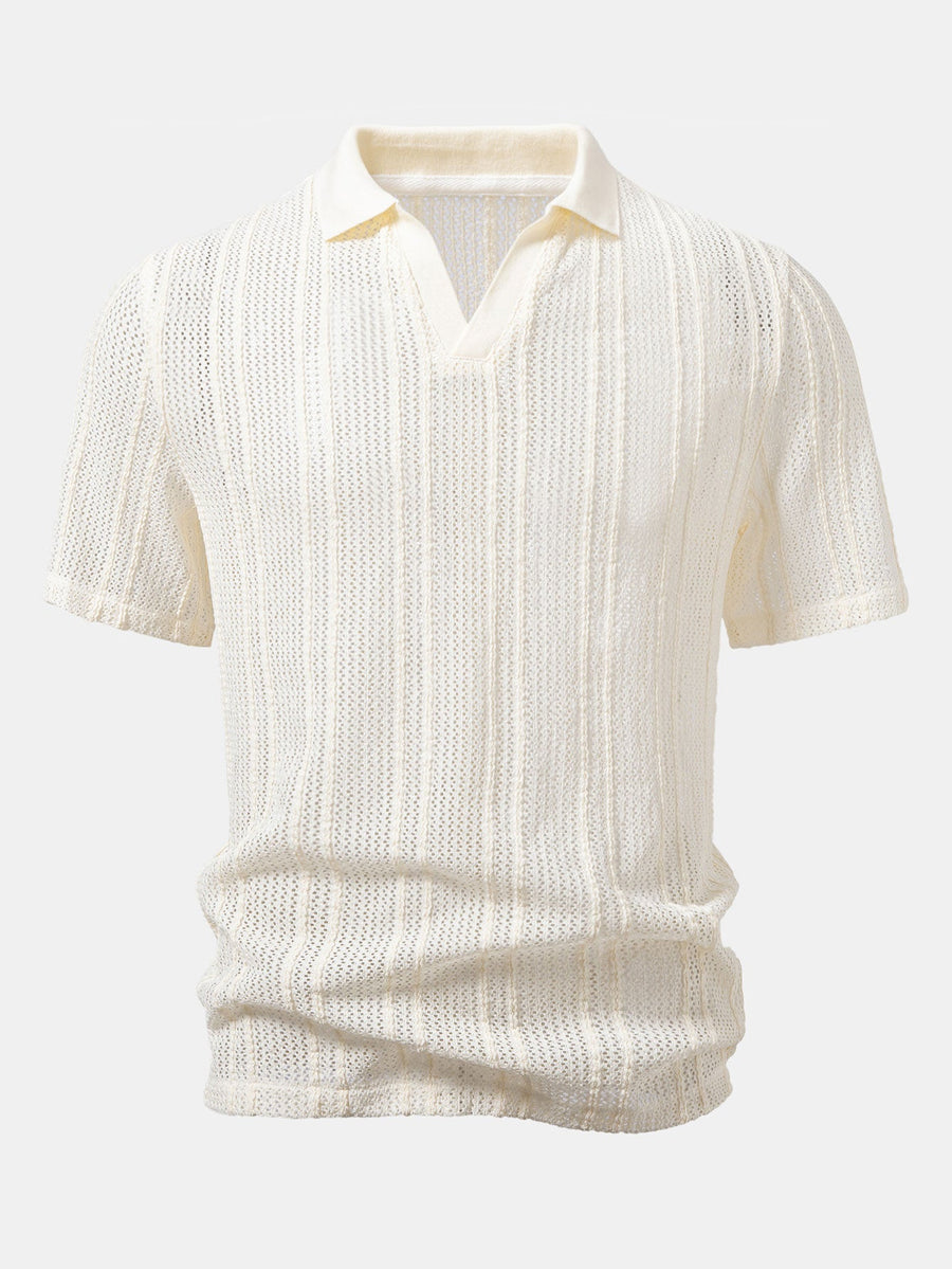 Relax Fit Striped Open Knit Polo