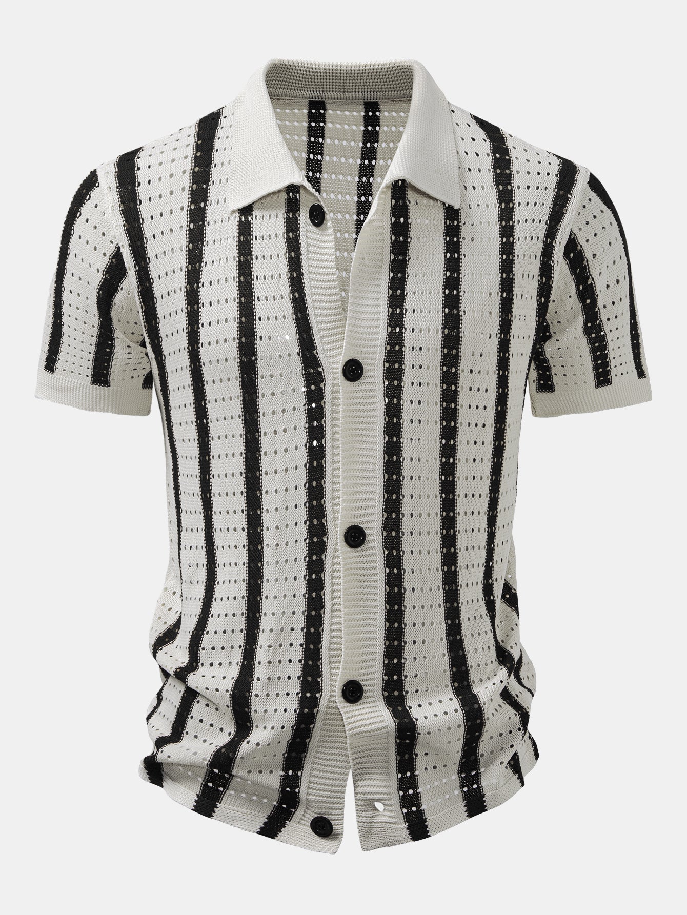 Stripe Open Knit Shirt & Straight Leg Linen Pants