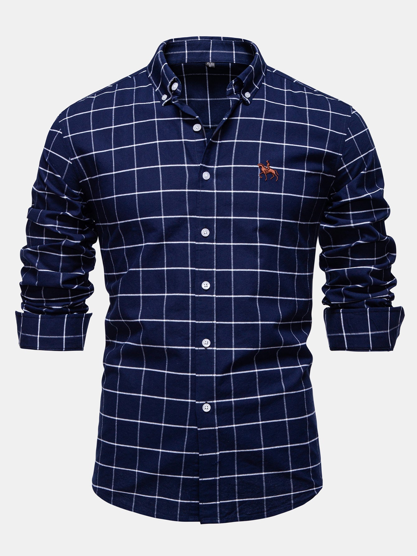 Cowboy Embroidery Cotton Plaid Button Up Shirt