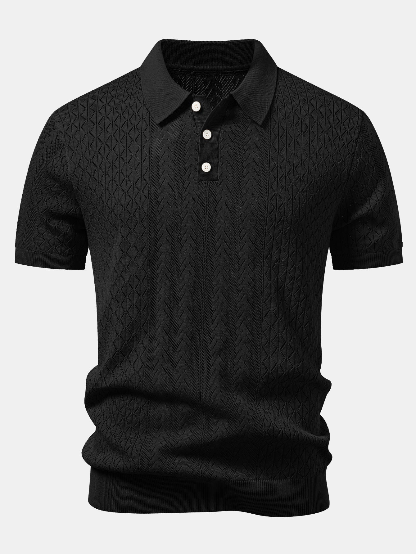 Geometric Jacquard Open Knit Polo