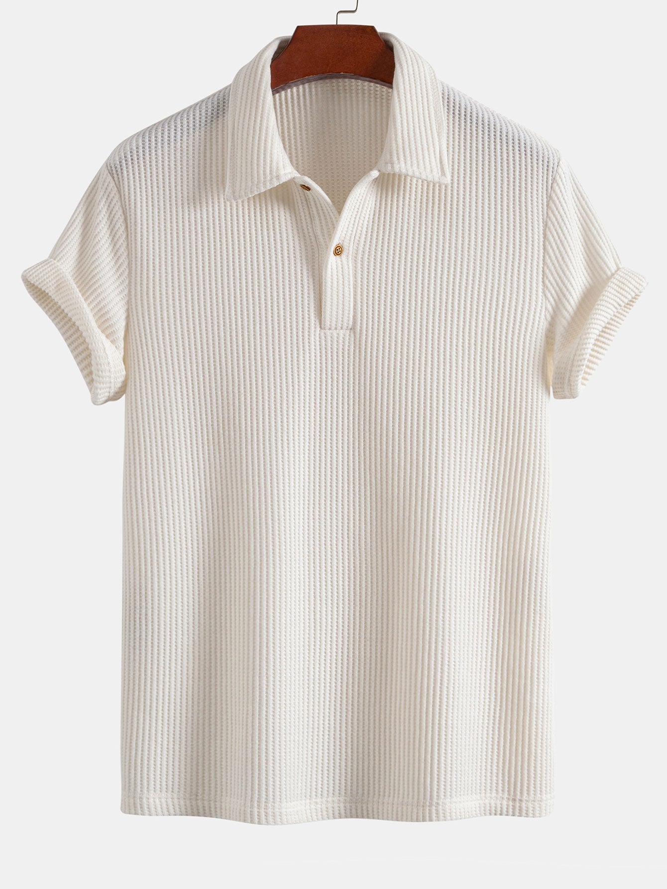 Short Sleeved Waffle Polo & Straight Leg Linen Pants