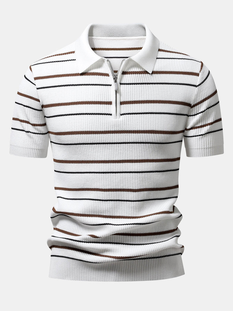 Stripe Waffle Zipper Knit Polo