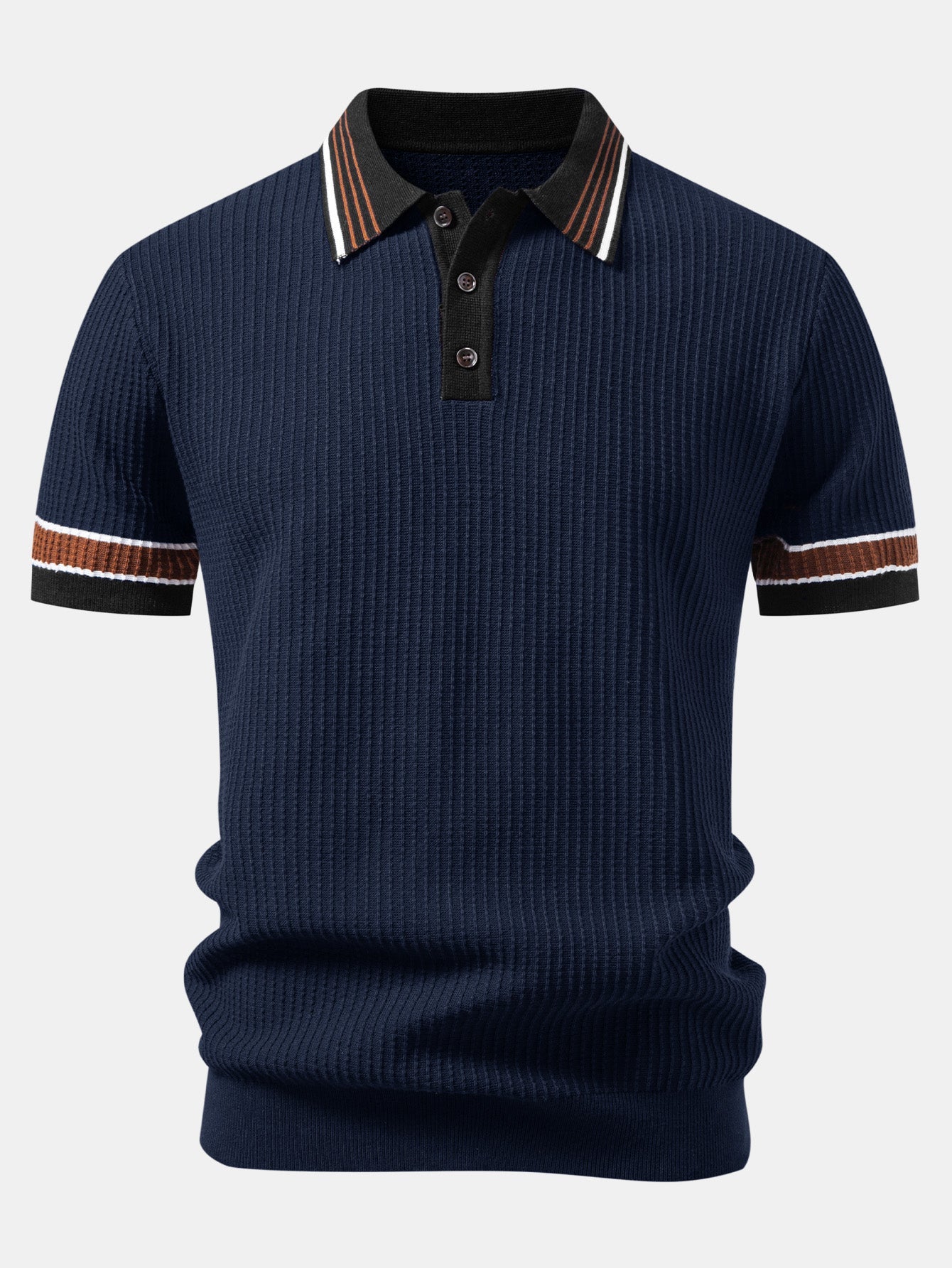 Contrast Stripe Trim Waffle Knit Polo