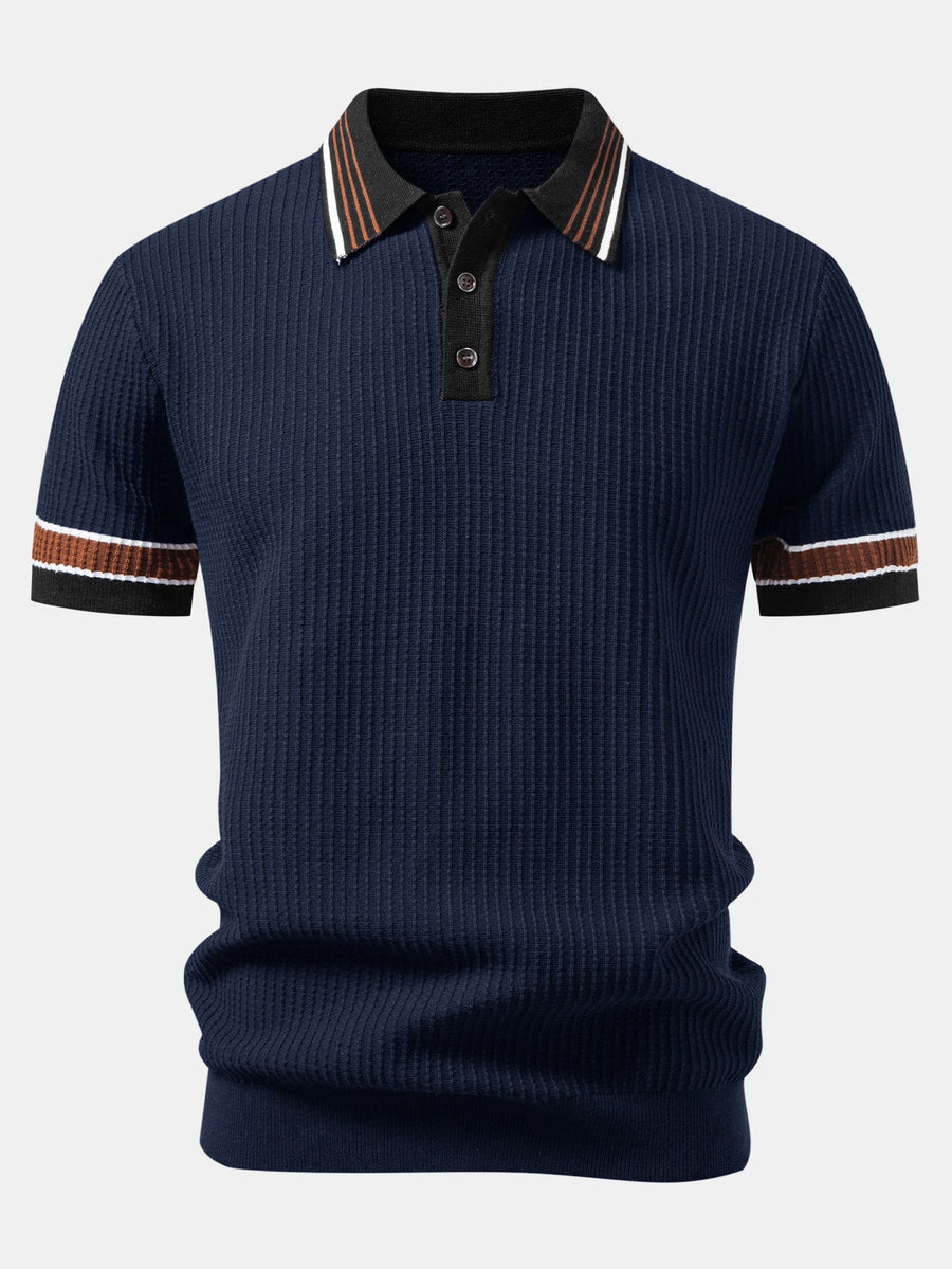 Contrast Stripe Trim Waffle Knit Polo
