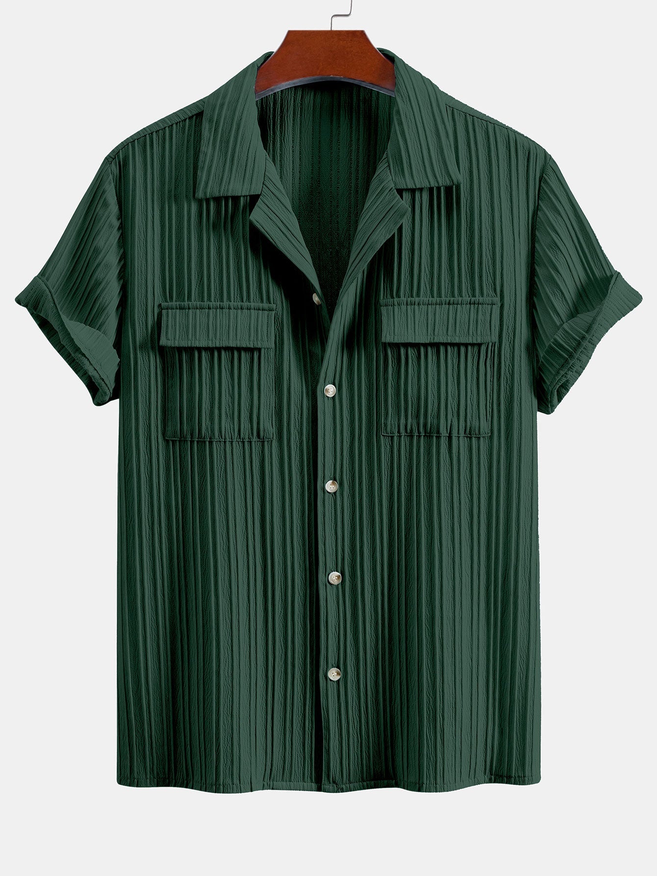 Textured Cuban Collar Pocket Shirt