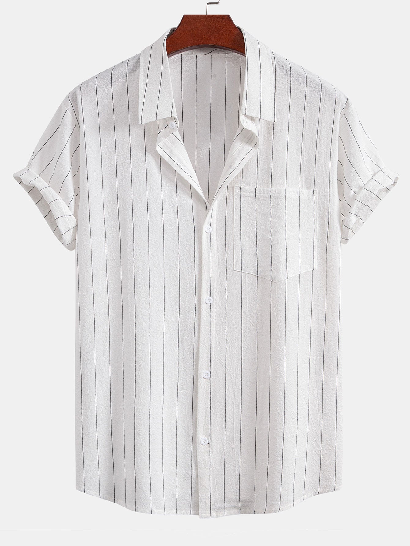 Linen Look Striped Button Up Shirt & Drawstring Shorts