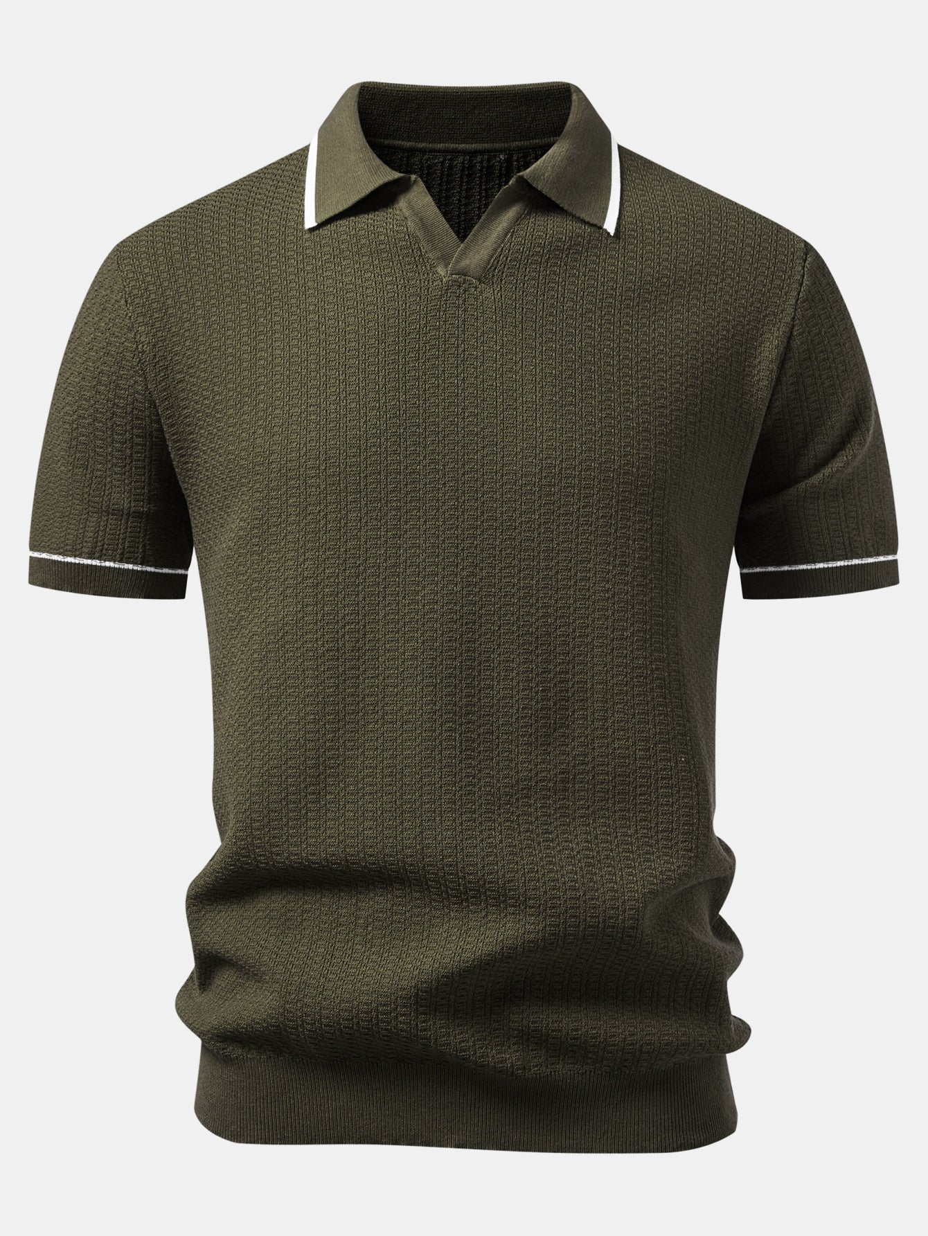 Contrast Trim Johnny Collar Knit Polo
