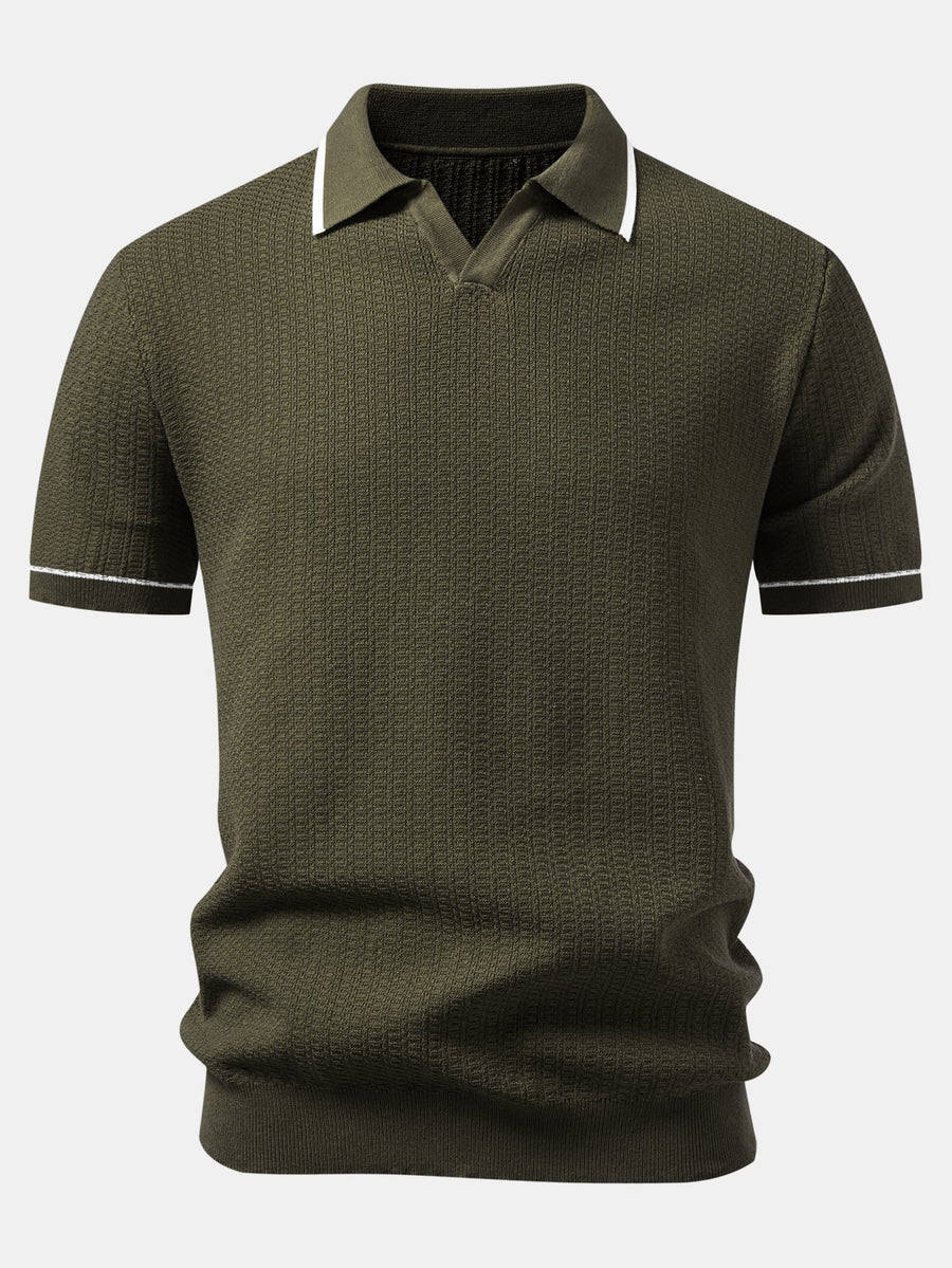 Contrast Trim Johnny Collar Knit Polo