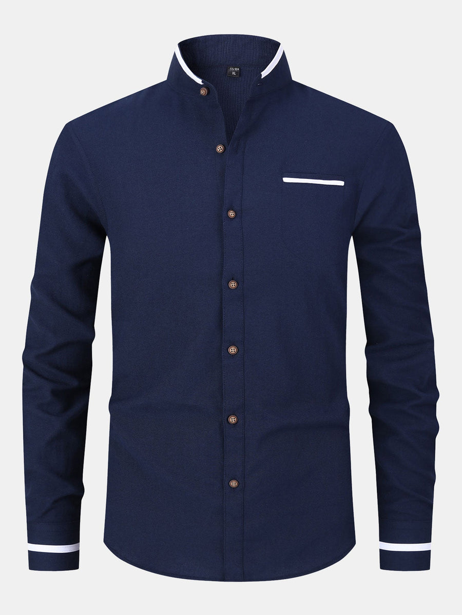 Long Sleeve Contrast Stand Collar Oxford Shirt