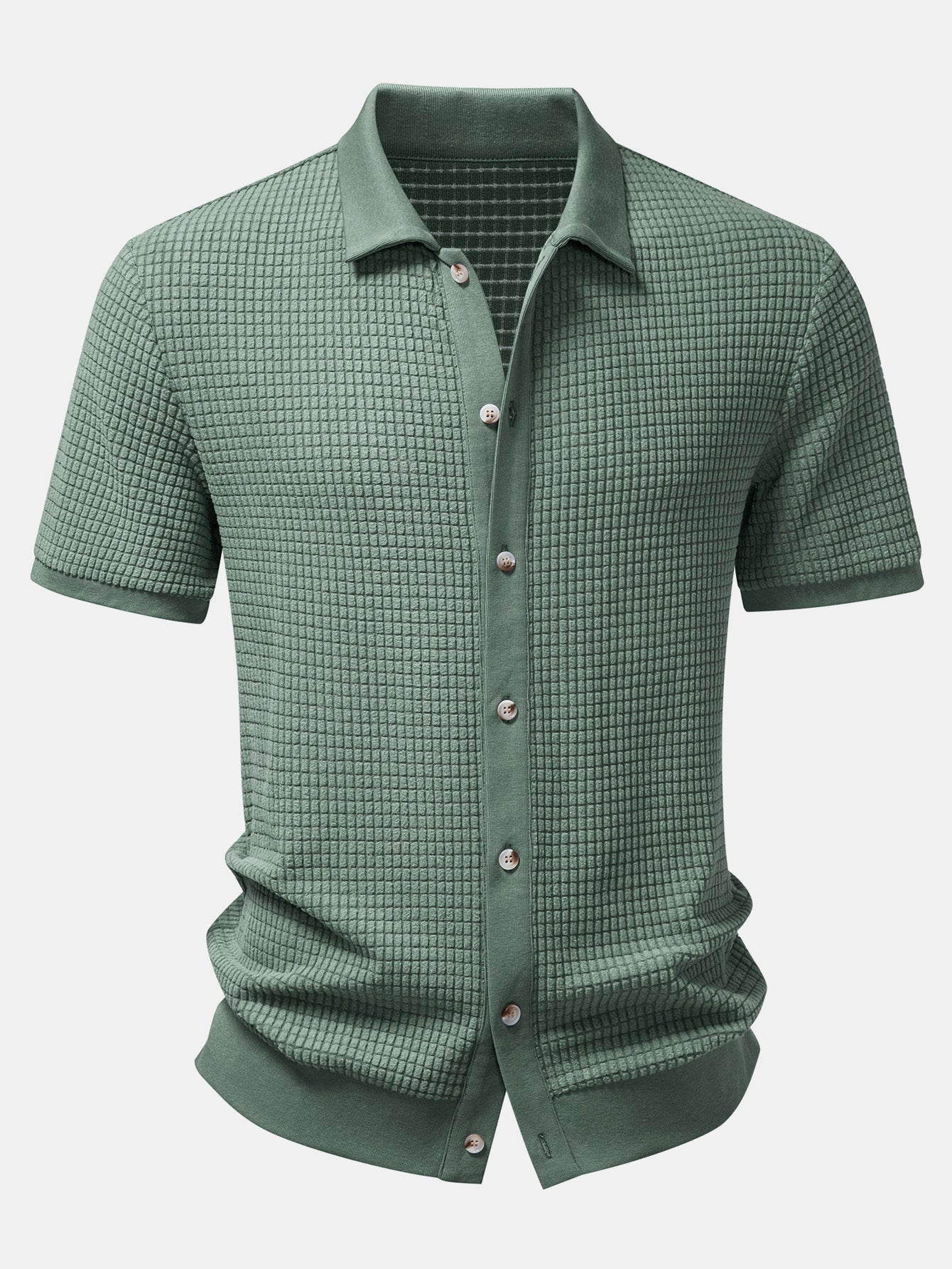 Waffle Button Up Knit Shirt