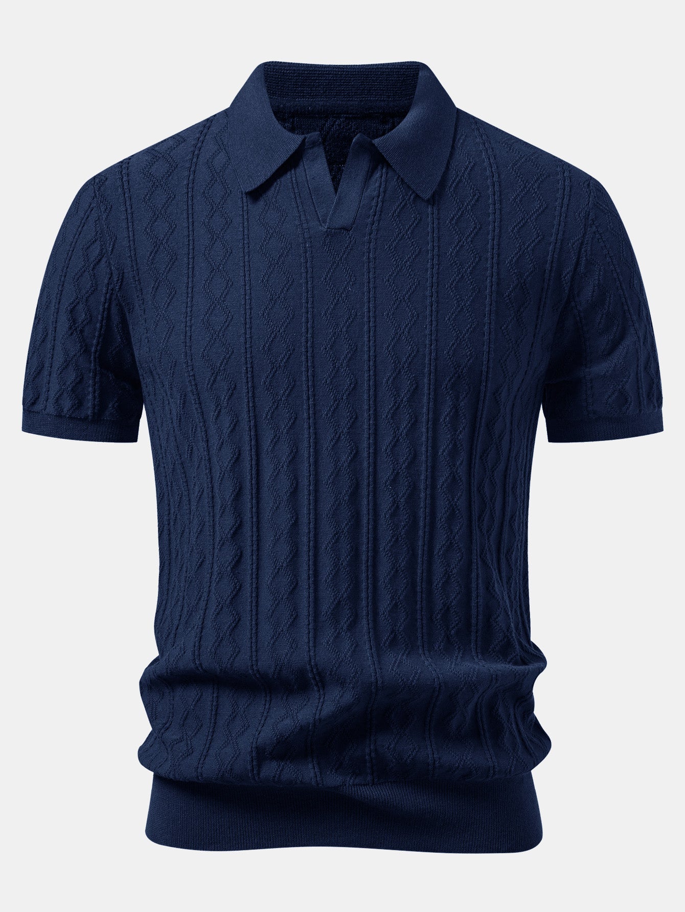 Geometric Jacquard Johnny Collar Knit Polo